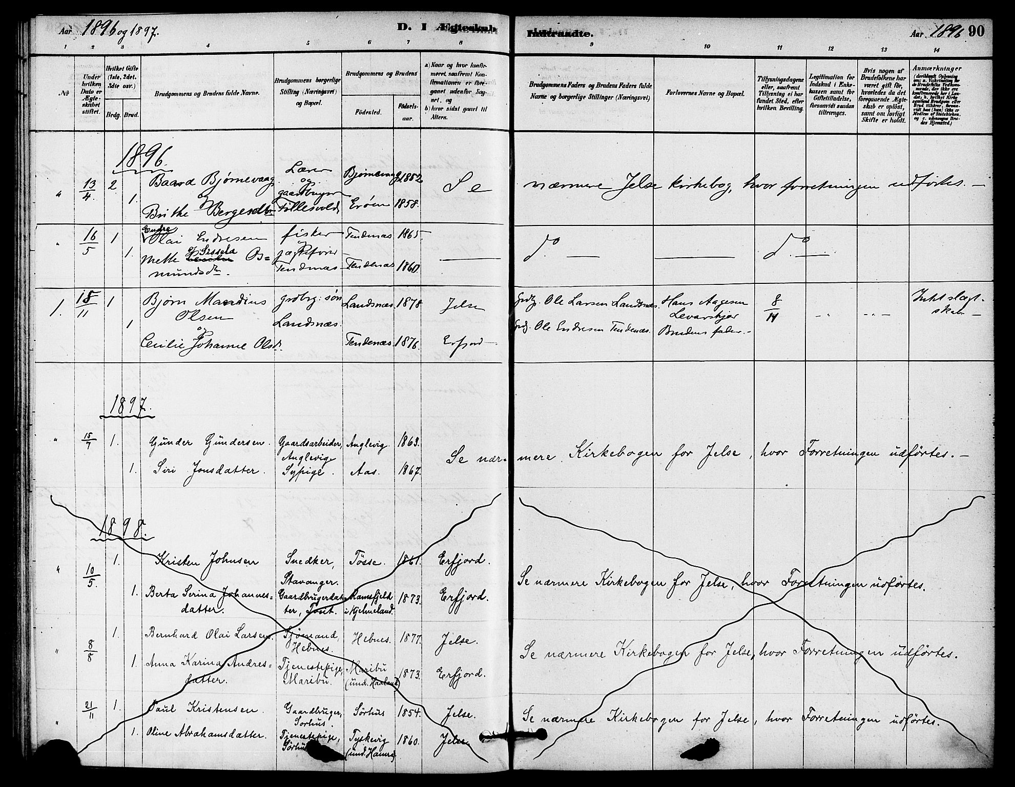 Jelsa sokneprestkontor, SAST/A-101842/01/IV: Parish register (official) no. A 9, 1878-1898, p. 90