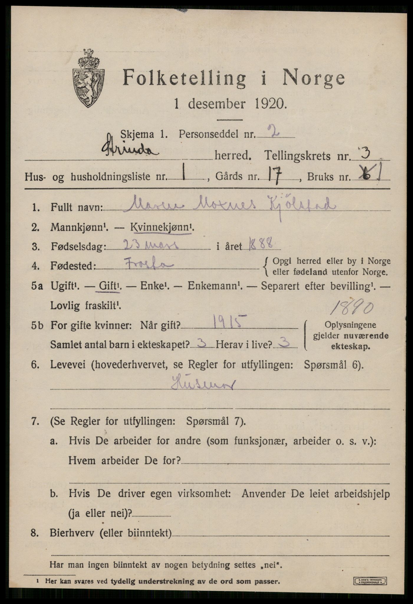 SAT, 1920 census for Strinda, 1920, p. 10272