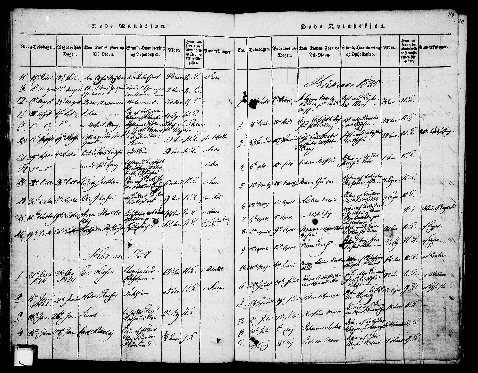 Skien kirkebøker, SAKO/A-302/F/Fa/L0005: Parish register (official) no. 5, 1814-1843, p. 119