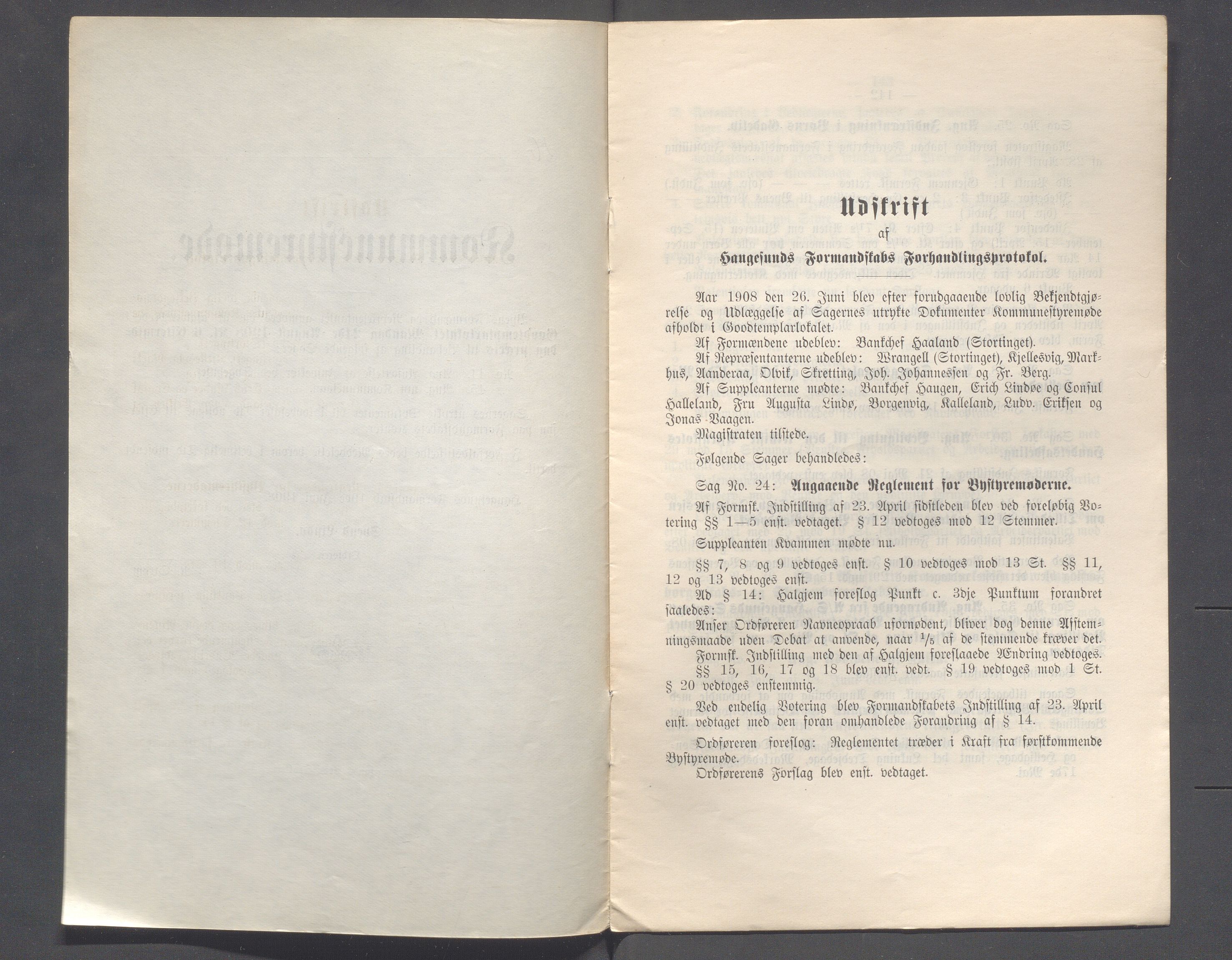 Haugesund kommune - Formannskapet og Bystyret, IKAR/A-740/A/Abb/L0002: Bystyreforhandlinger, 1908-1917, p. 50