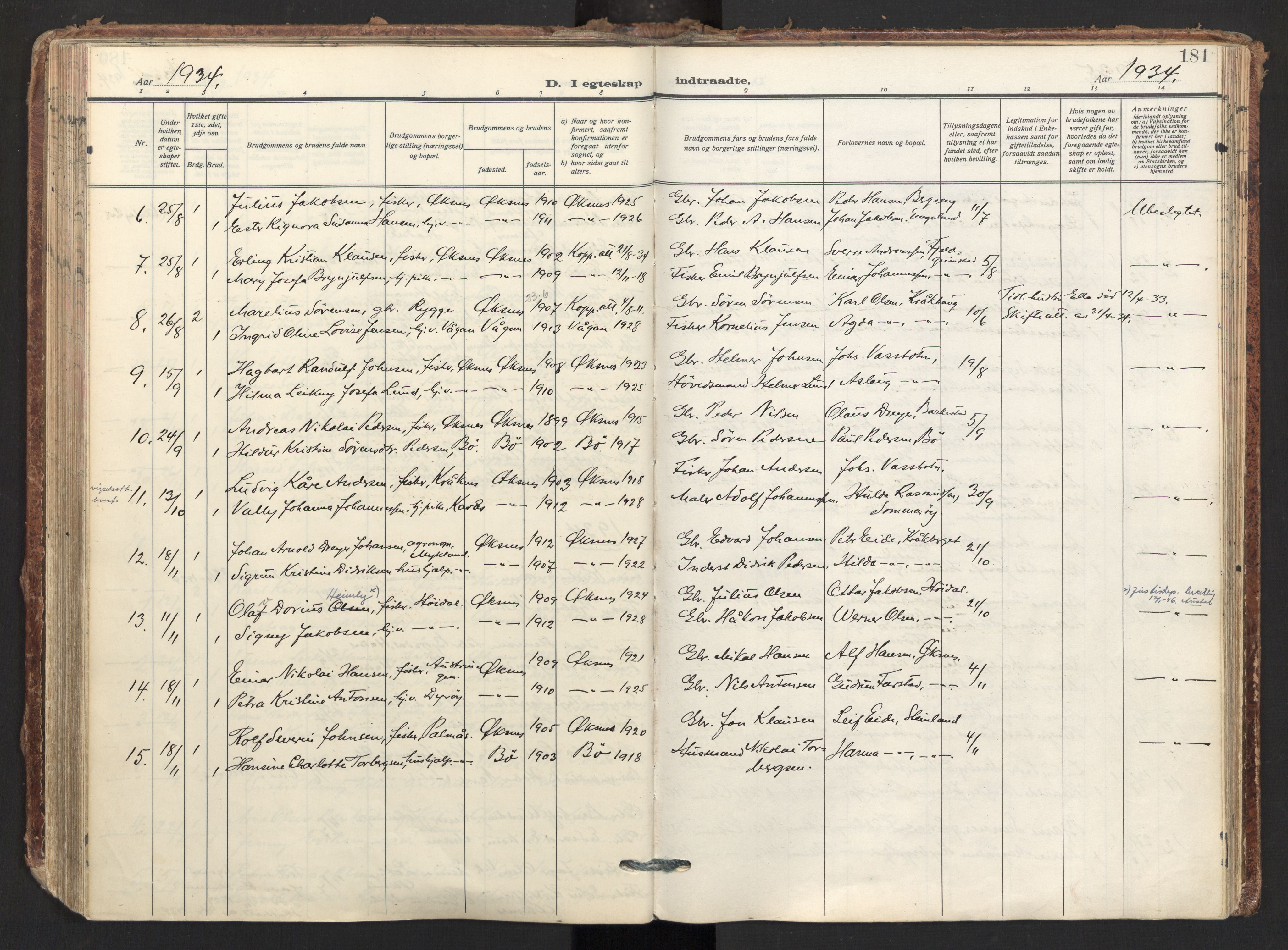 Ministerialprotokoller, klokkerbøker og fødselsregistre - Nordland, AV/SAT-A-1459/893/L1344: Parish register (official) no. 893A16, 1929-1946, p. 181