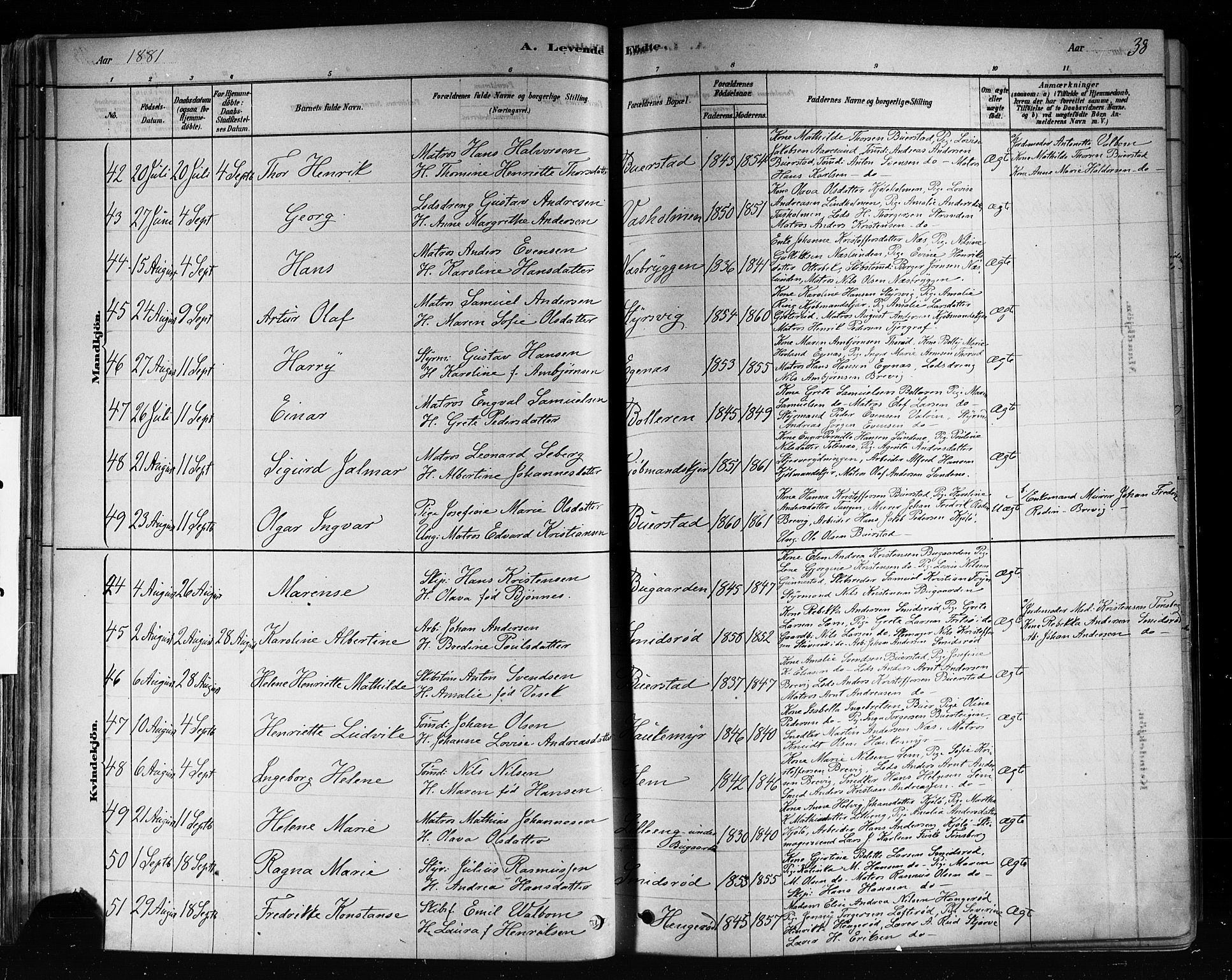 Nøtterøy kirkebøker, AV/SAKO-A-354/F/Fa/L0008: Parish register (official) no. I 8, 1878-1893, p. 38