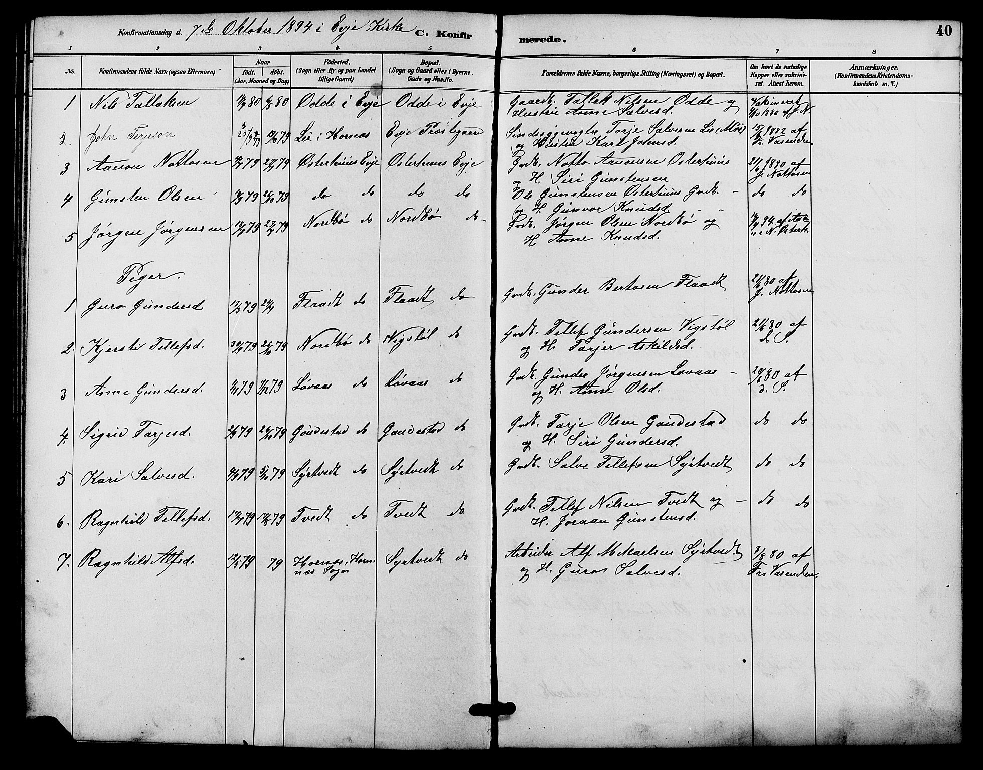 Evje sokneprestkontor, AV/SAK-1111-0008/F/Fb/Fba/L0003: Parish register (copy) no. B 3, 1888-1903, p. 40