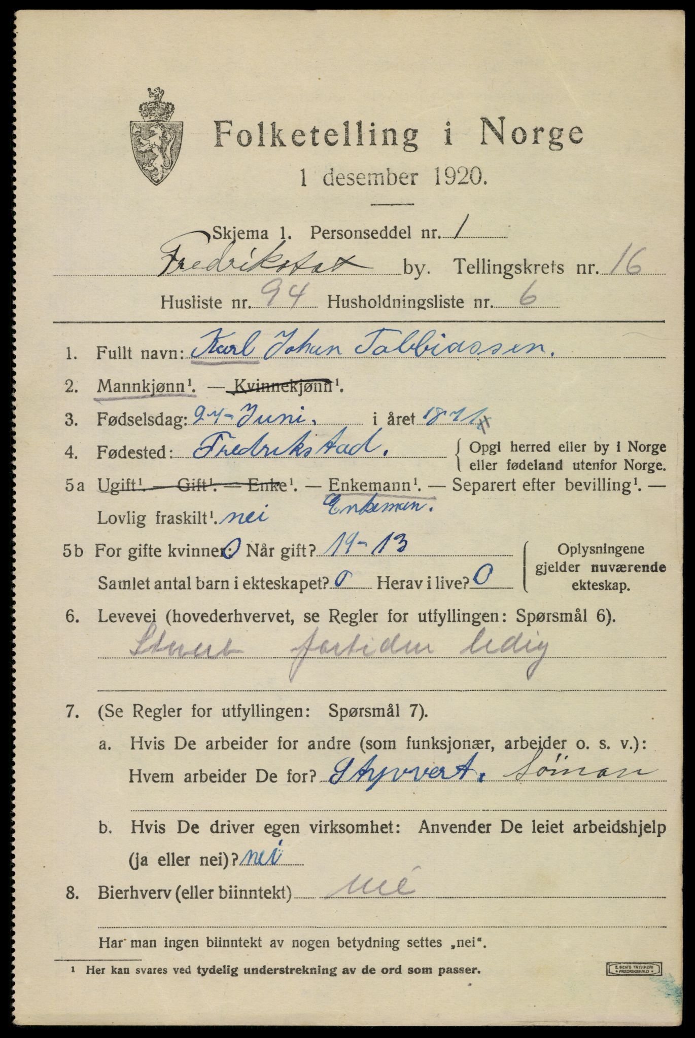 SAO, 1920 census for Fredrikstad, 1920, p. 38921