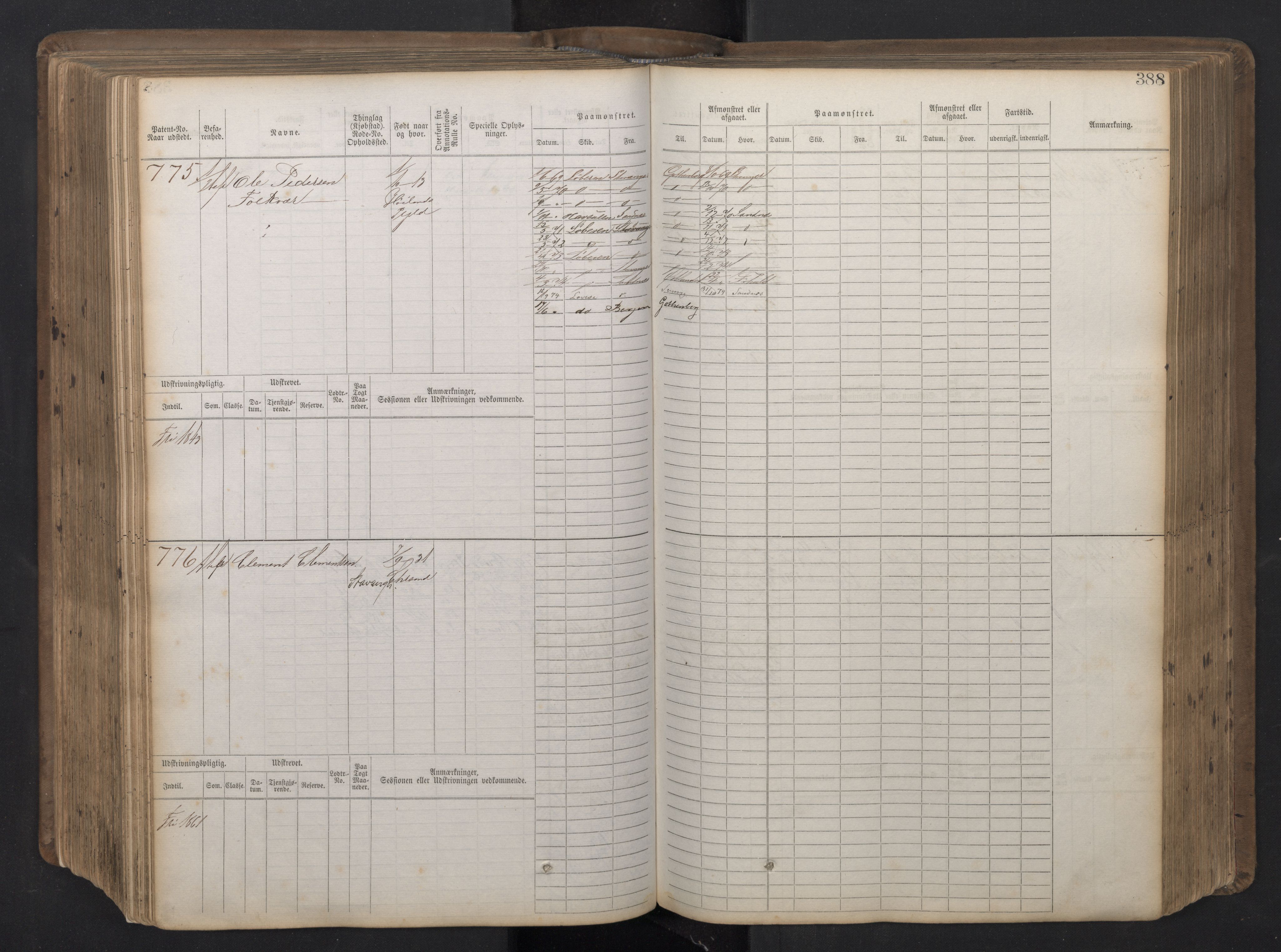 Stavanger sjømannskontor, AV/SAST-A-102006/F/Fb/Fbb/L0016: Sjøfartshovedrulle patnentnr. 1-1202 (dublett), 1869, p. 388