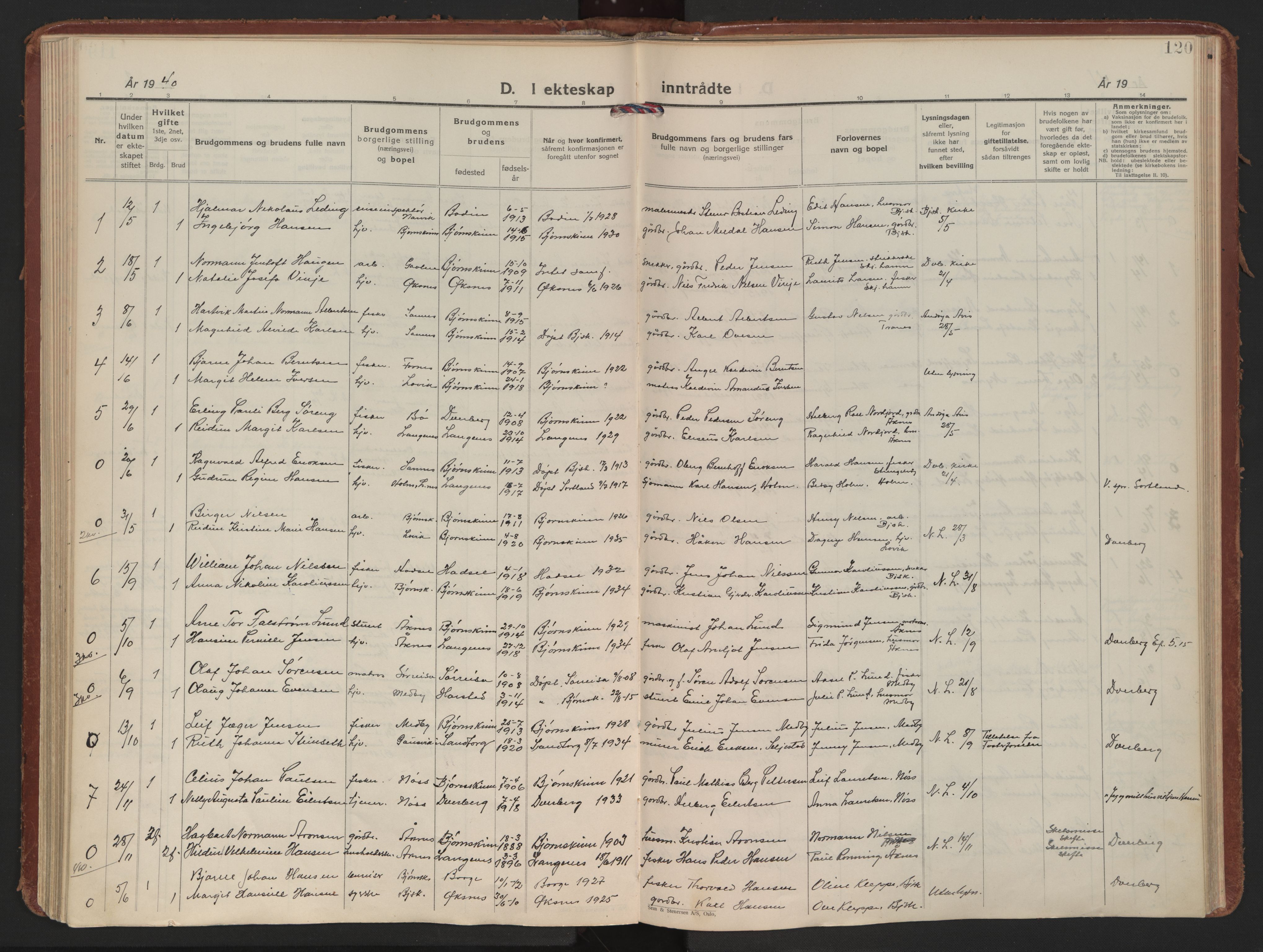 Ministerialprotokoller, klokkerbøker og fødselsregistre - Nordland, AV/SAT-A-1459/898/L1424: Parish register (official) no. 898A04, 1928-1946, p. 120