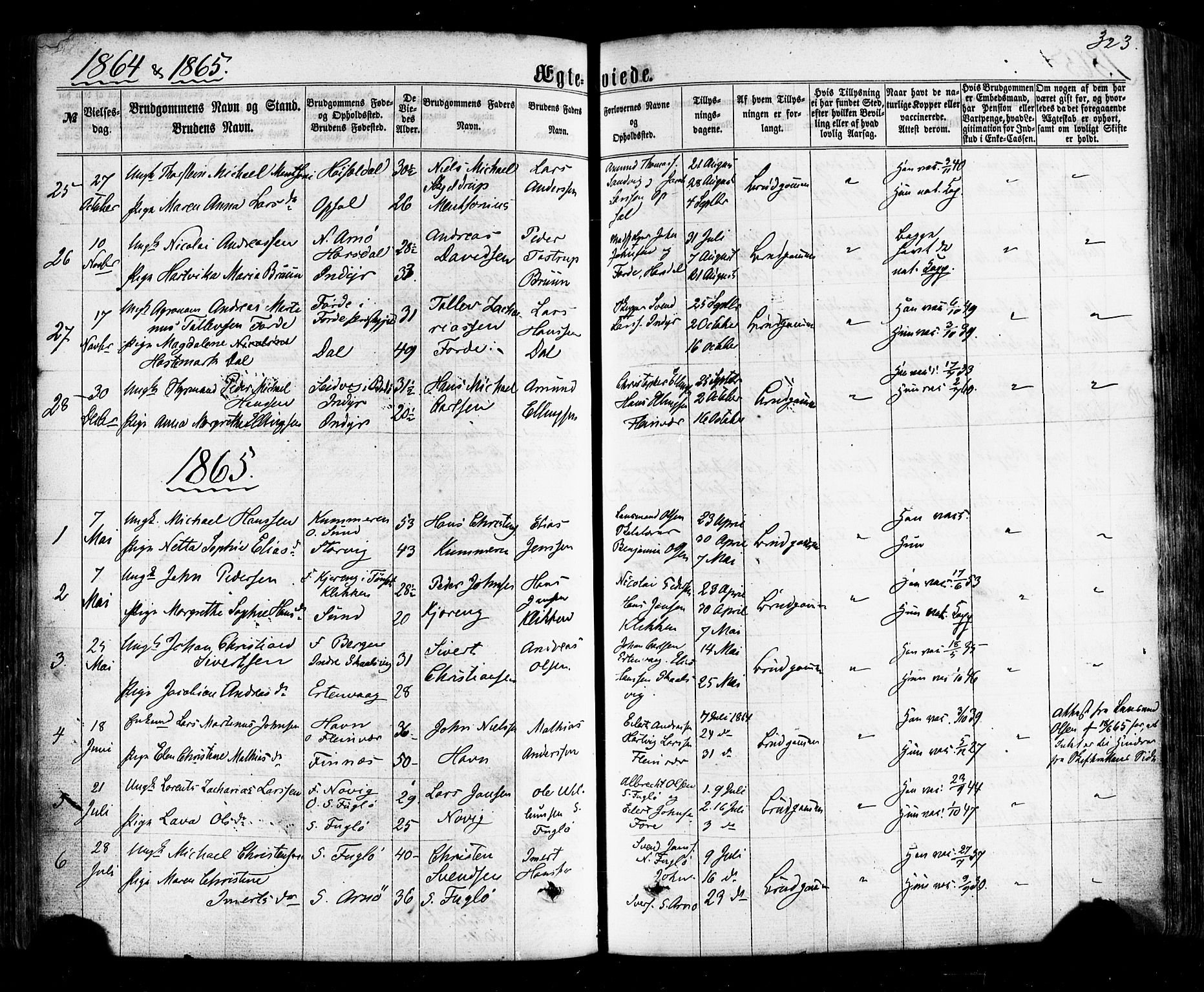 Ministerialprotokoller, klokkerbøker og fødselsregistre - Nordland, SAT/A-1459/805/L0098: Parish register (official) no. 805A05, 1862-1879, p. 323