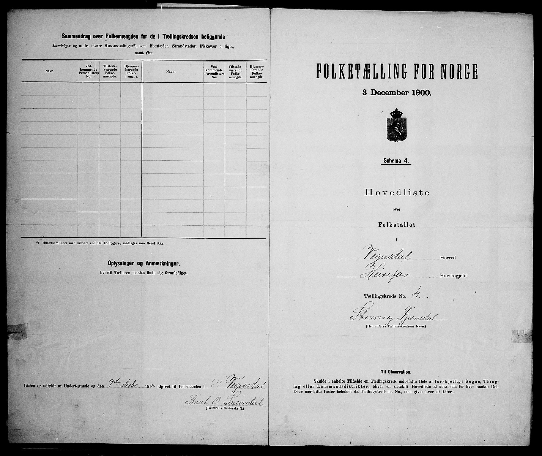 SAK, 1900 census for Vegusdal, 1900, p. 16