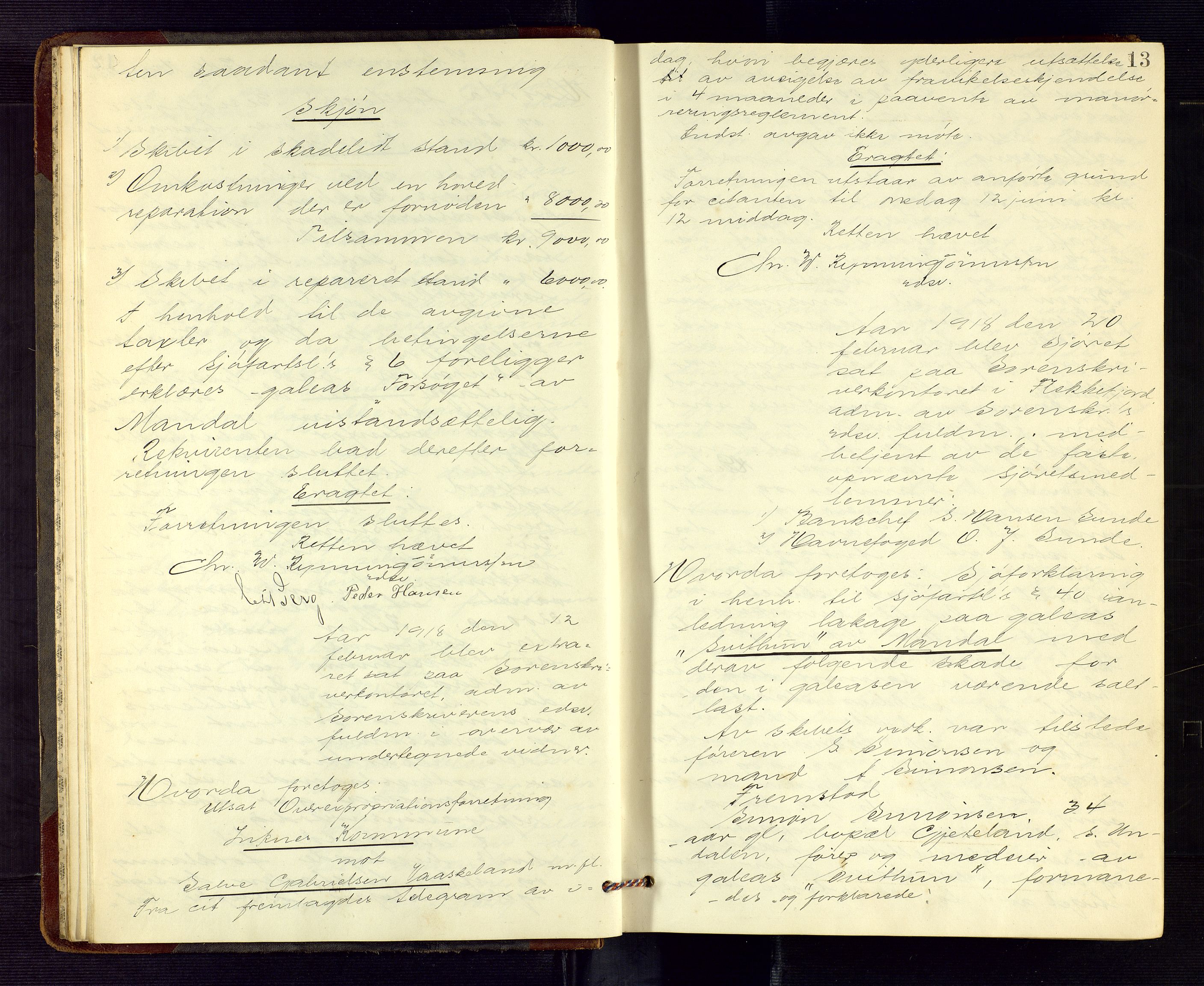 Flekkefjord sorenskriveri, AV/SAK-1221-0001/F/Fb/L0017: Ekstrarettsprotokoll nr. 18, 1917-1919, p. 13