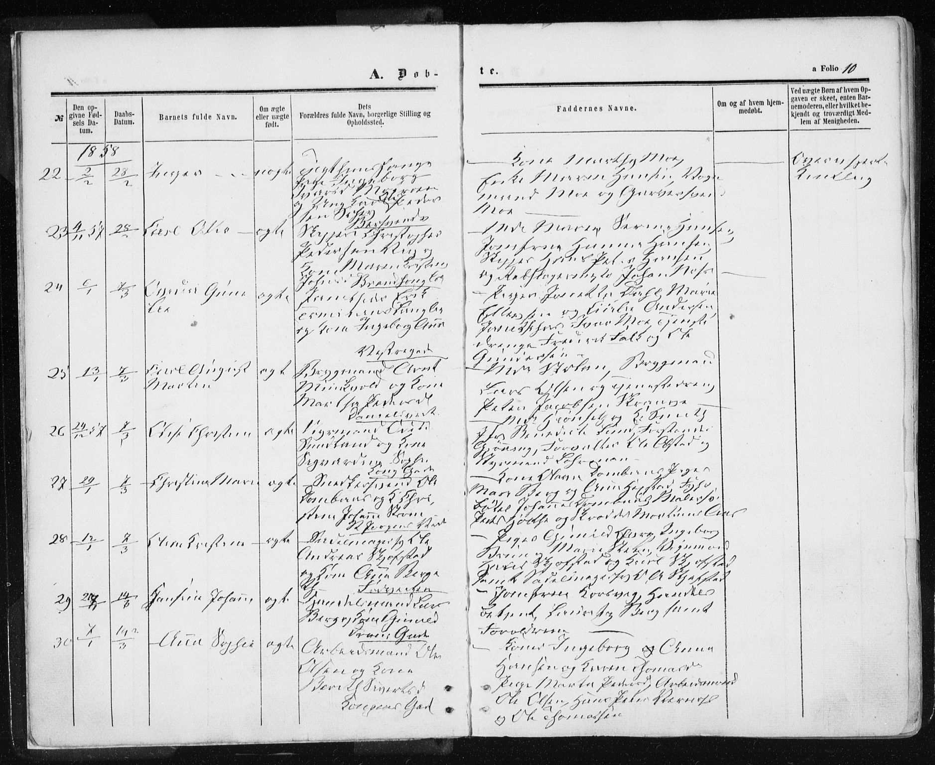 Ministerialprotokoller, klokkerbøker og fødselsregistre - Sør-Trøndelag, AV/SAT-A-1456/601/L0053: Parish register (official) no. 601A21, 1857-1865, p. 10