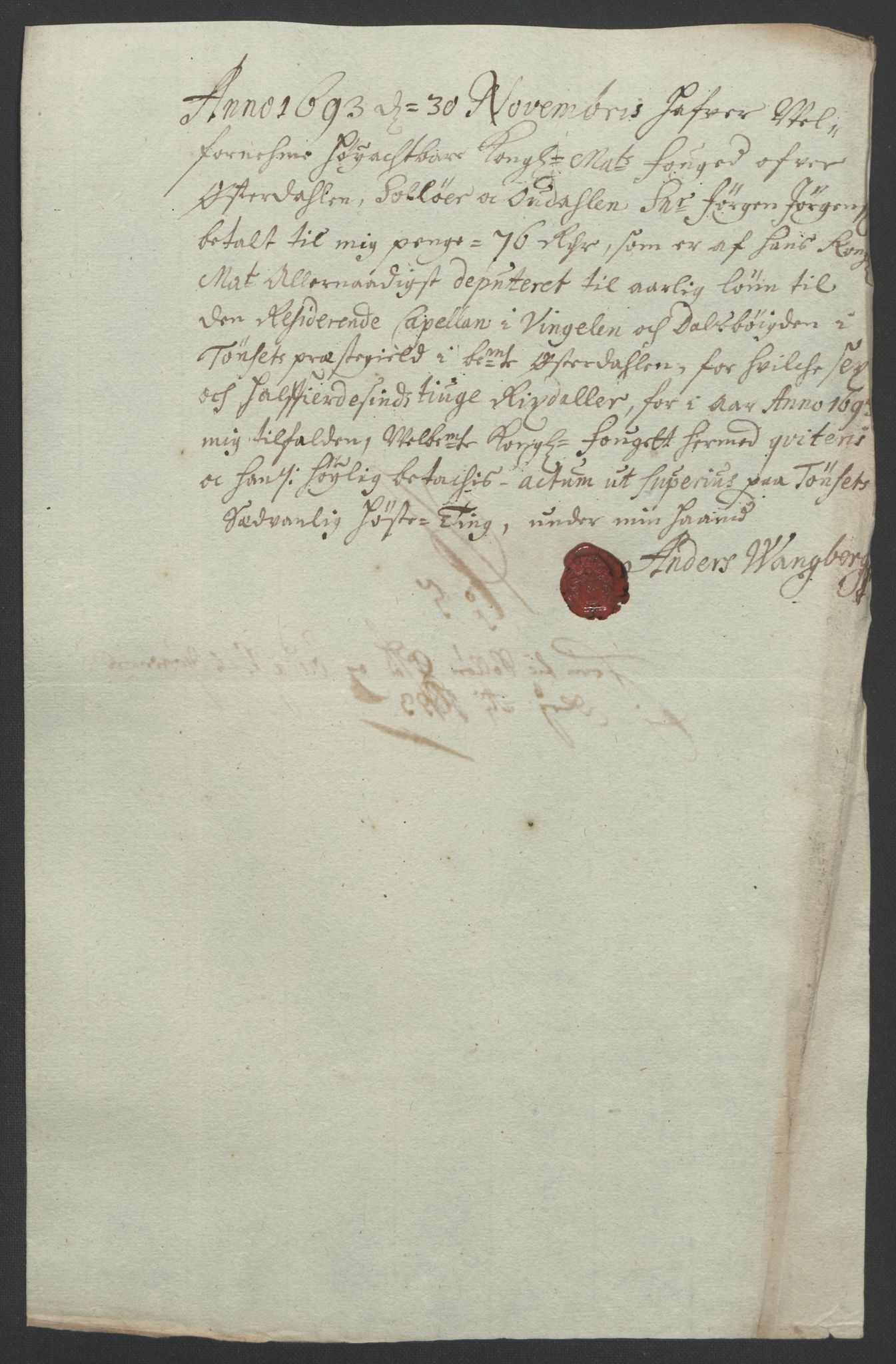 Rentekammeret inntil 1814, Reviderte regnskaper, Fogderegnskap, AV/RA-EA-4092/R13/L0831: Fogderegnskap Solør, Odal og Østerdal, 1693, p. 267