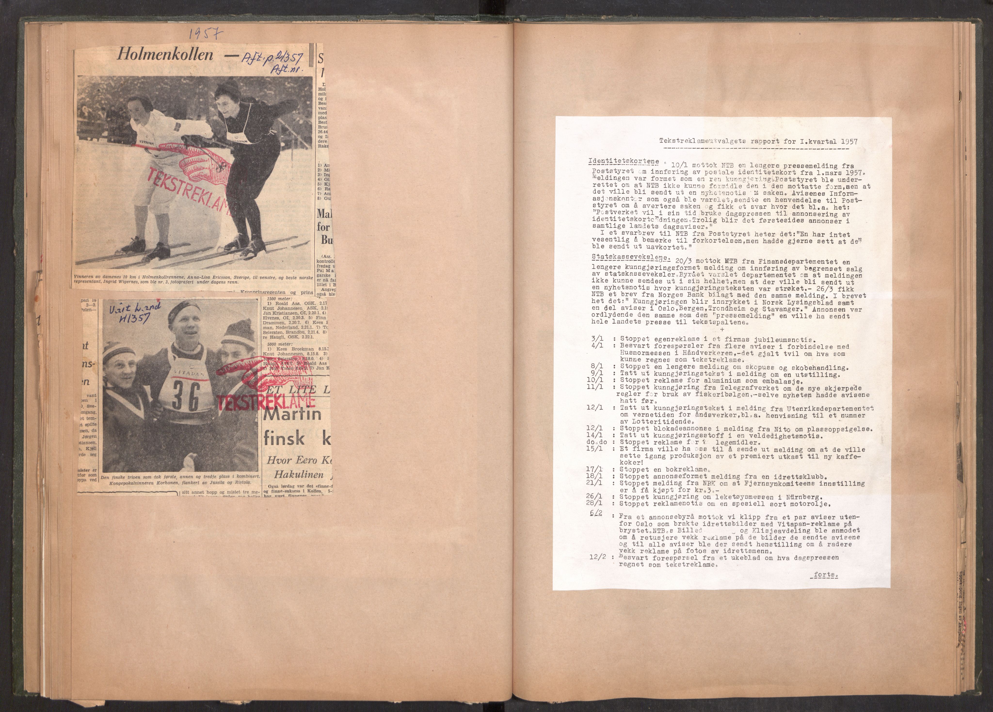 Tekstreklameutvalget, AV/RA-PA-0854/A/Aa/L0005: Kvartalsrapporter om virksomheten, 1952-1960