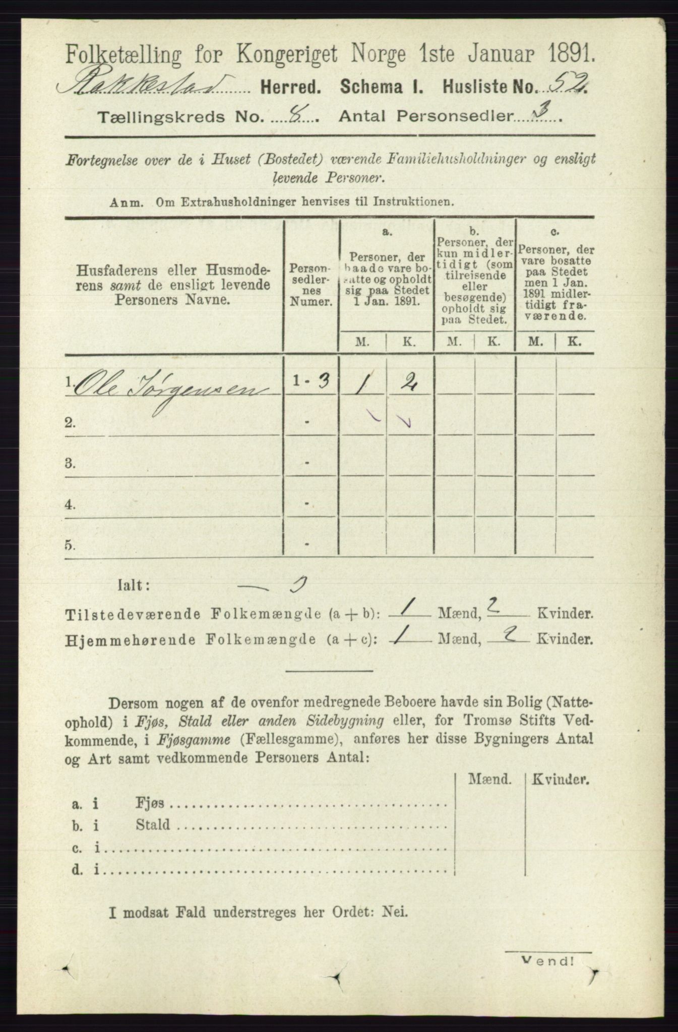 RA, 1891 census for 0128 Rakkestad, 1891, p. 3607