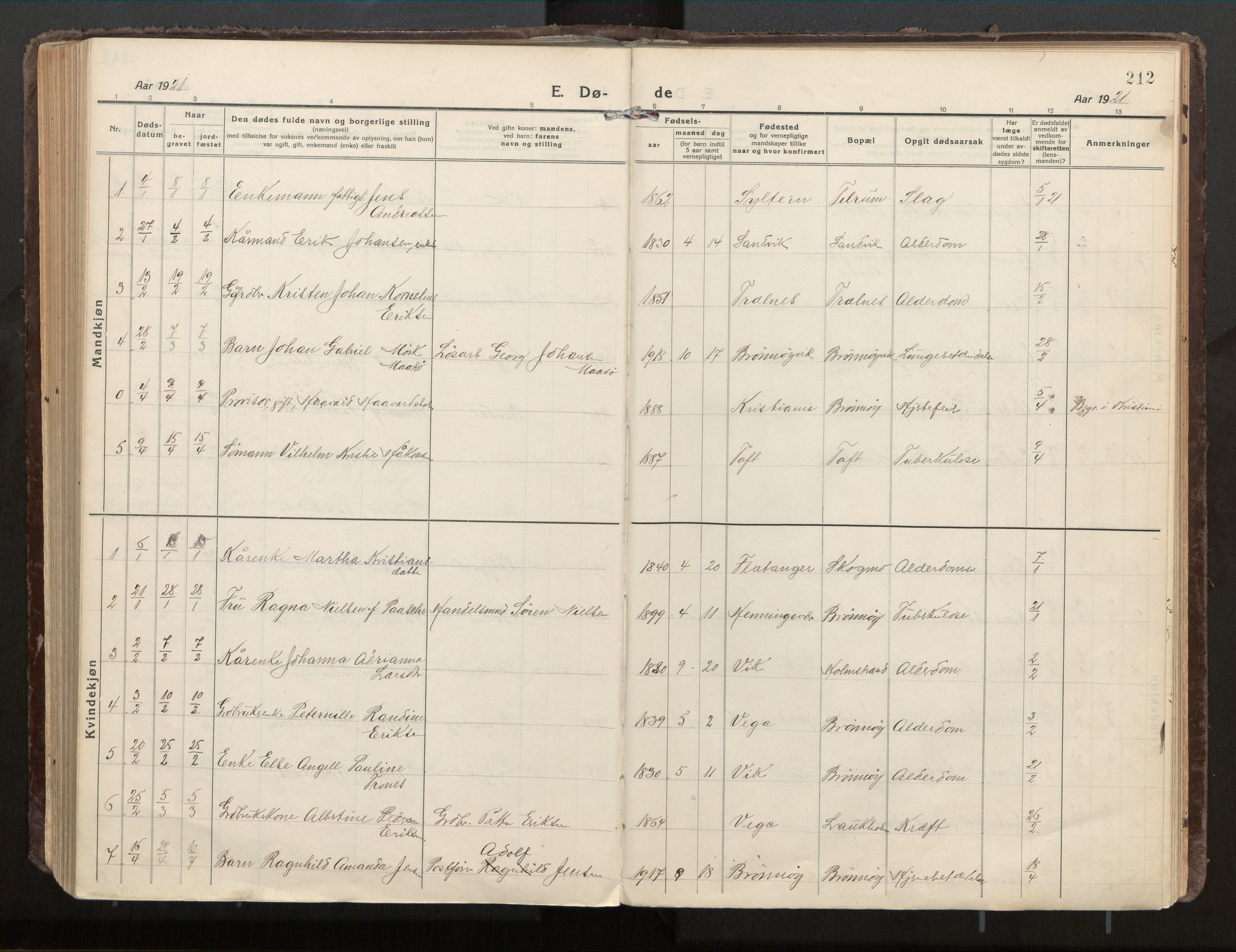 Ministerialprotokoller, klokkerbøker og fødselsregistre - Nordland, AV/SAT-A-1459/813/L0207a: Parish register (official) no. 813A18, 1919-1927, p. 212