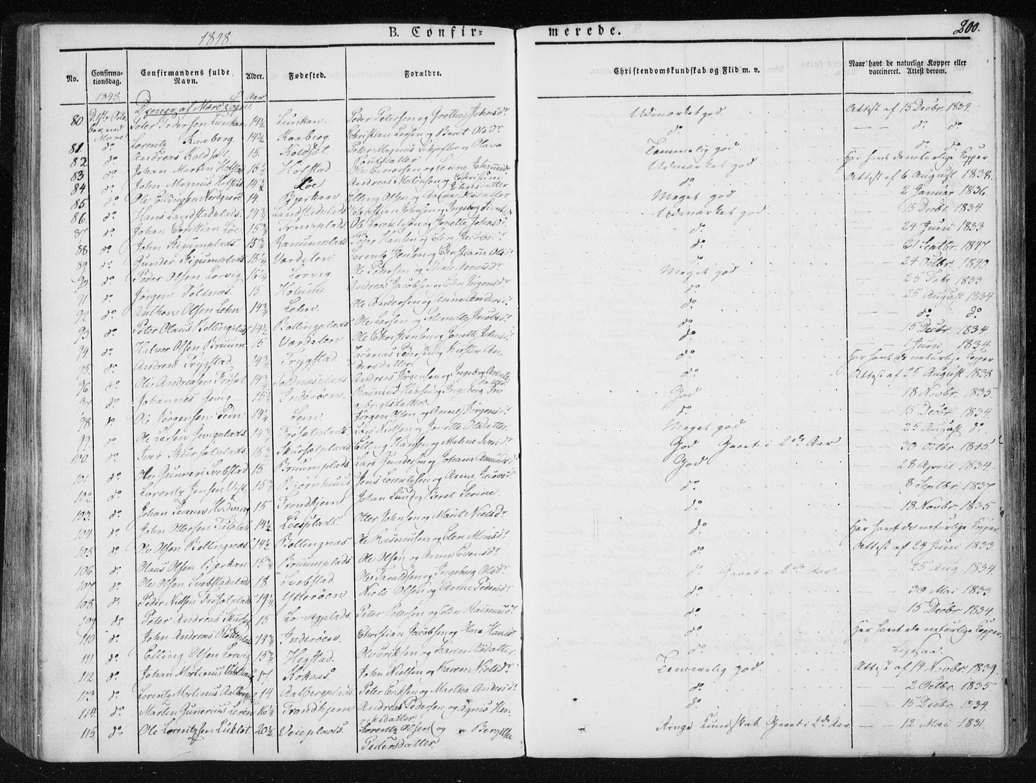 Ministerialprotokoller, klokkerbøker og fødselsregistre - Nord-Trøndelag, AV/SAT-A-1458/735/L0339: Parish register (official) no. 735A06 /1, 1836-1848, p. 200