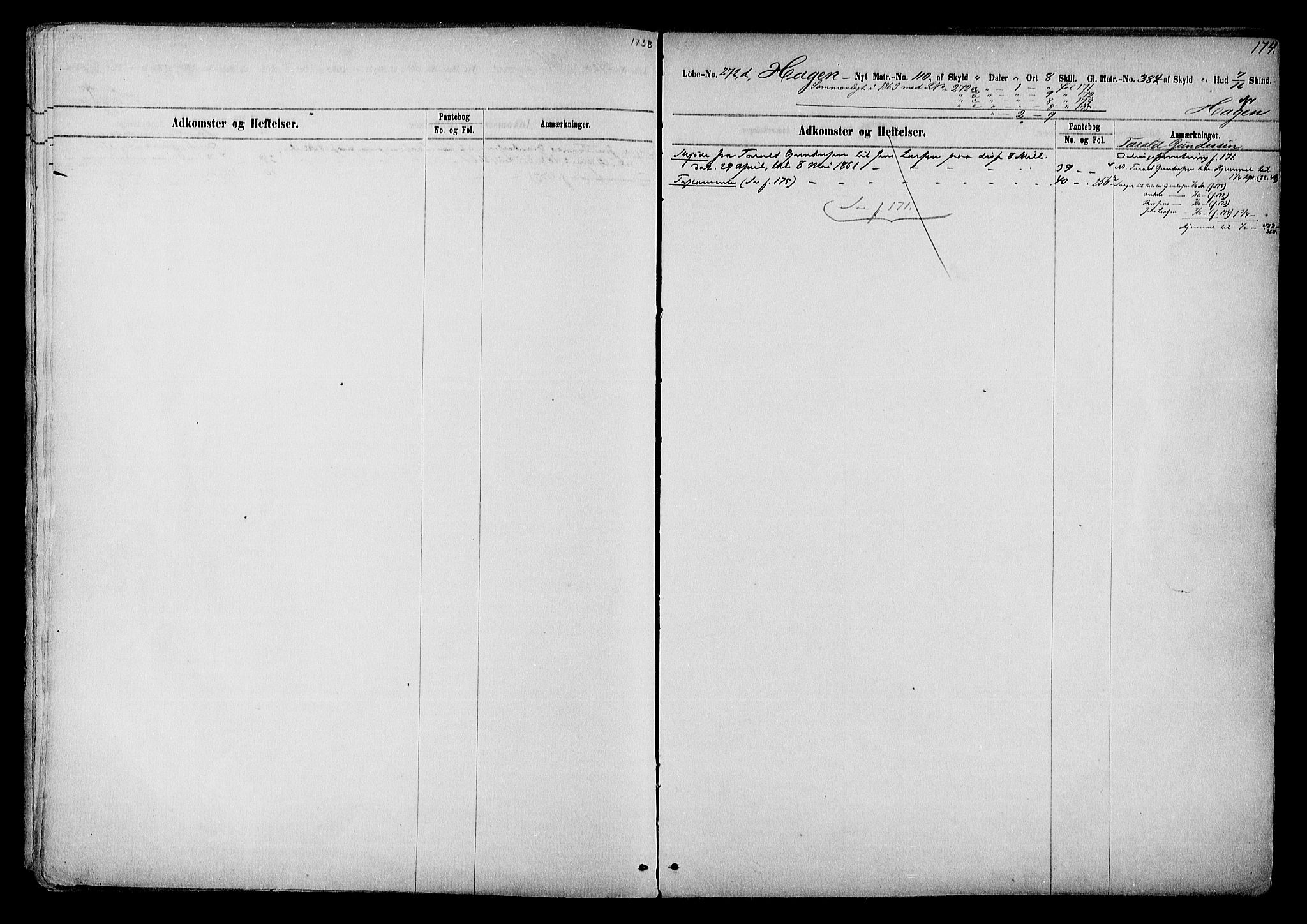 Vestre Nedenes/Sand sorenskriveri, SAK/1221-0010/G/Ga/L0015: Mortgage register no. 12a, 1770-1957, p. 174