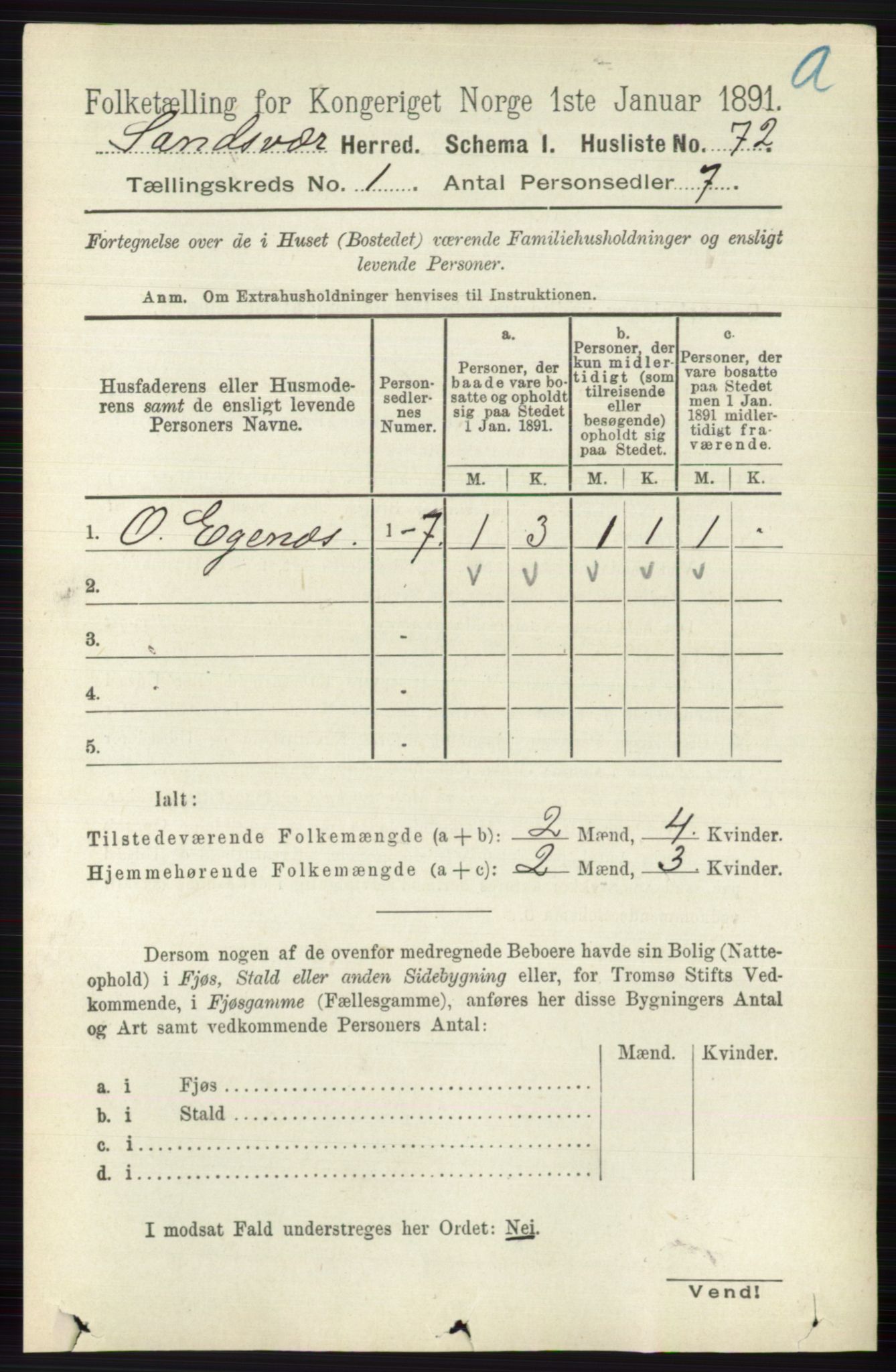 RA, 1891 census for 0629 Sandsvær, 1891, p. 113