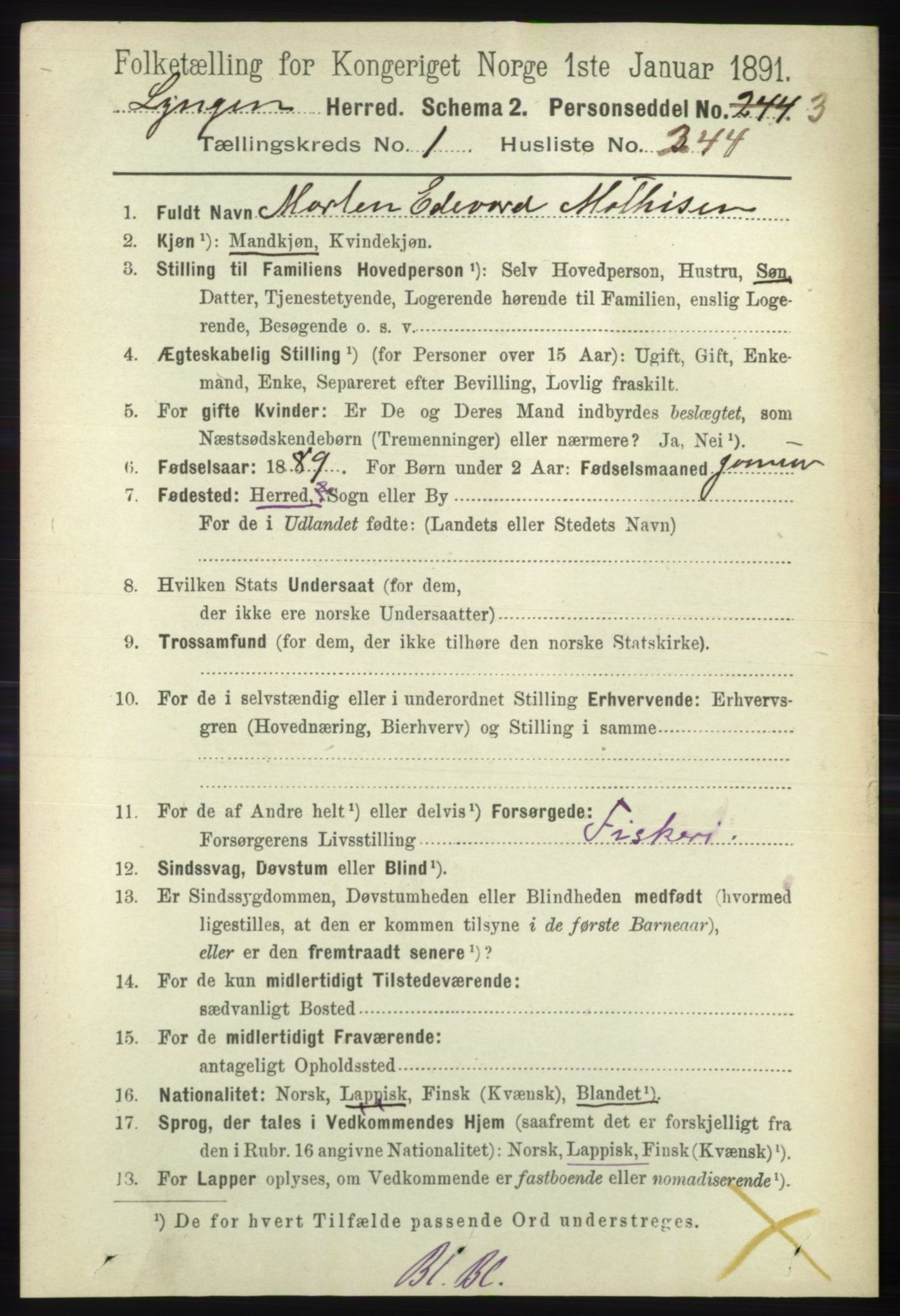 RA, 1891 census for 1938 Lyngen, 1891, p. 1900
