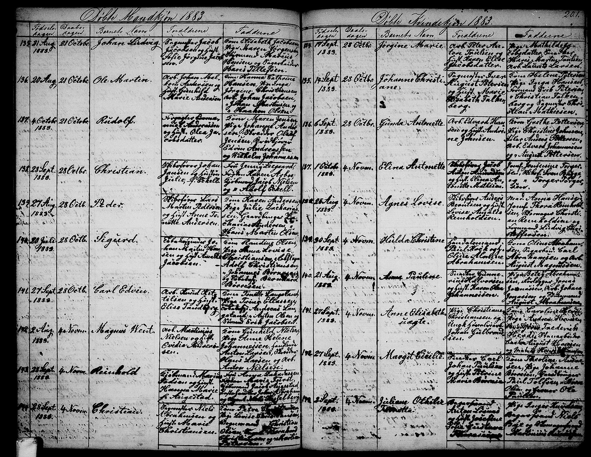 Larvik kirkebøker, AV/SAKO-A-352/G/Ga/L0004: Parish register (copy) no. I 4, 1871-1888, p. 201