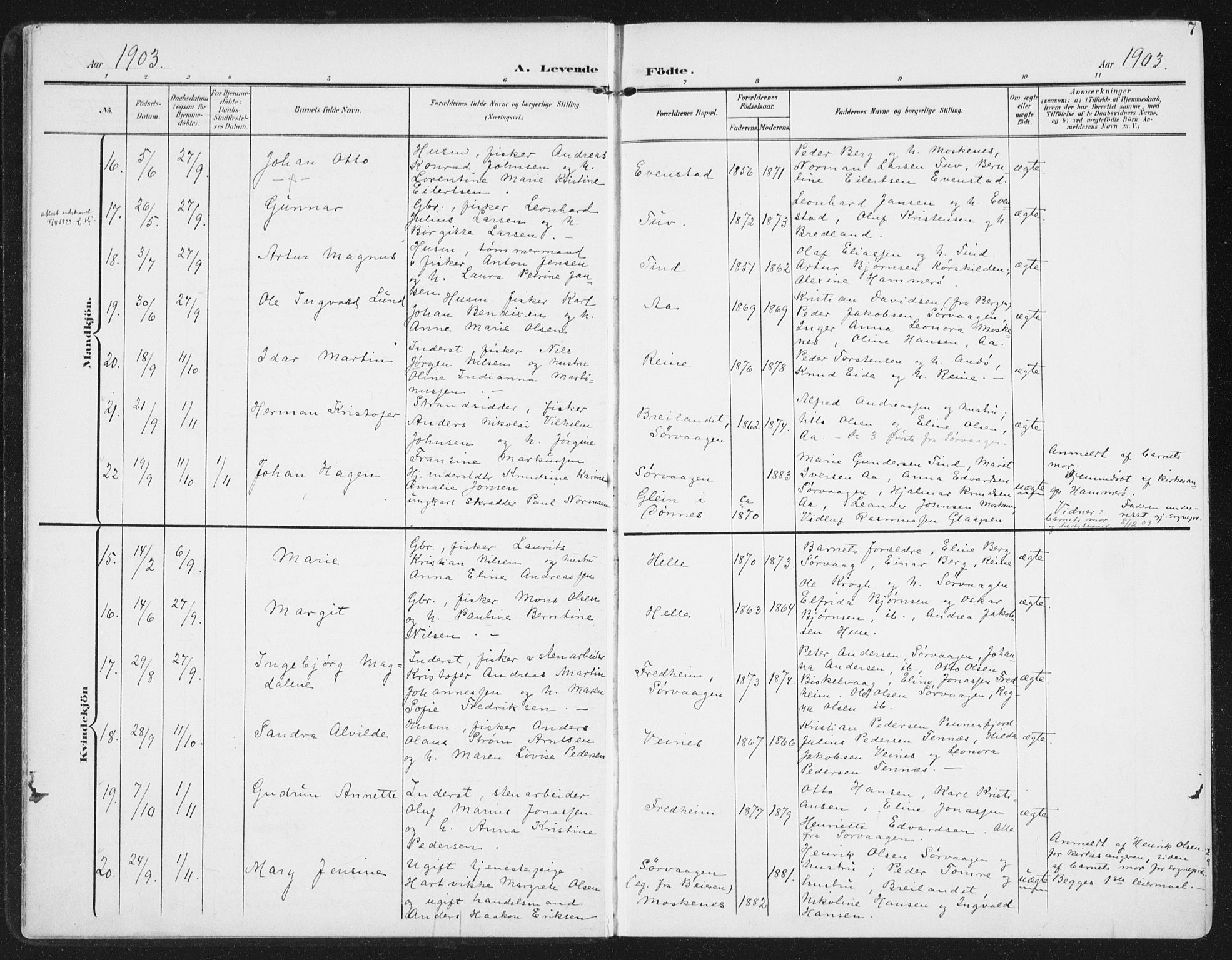 Ministerialprotokoller, klokkerbøker og fødselsregistre - Nordland, SAT/A-1459/886/L1221: Parish register (official) no. 886A03, 1903-1913, p. 7