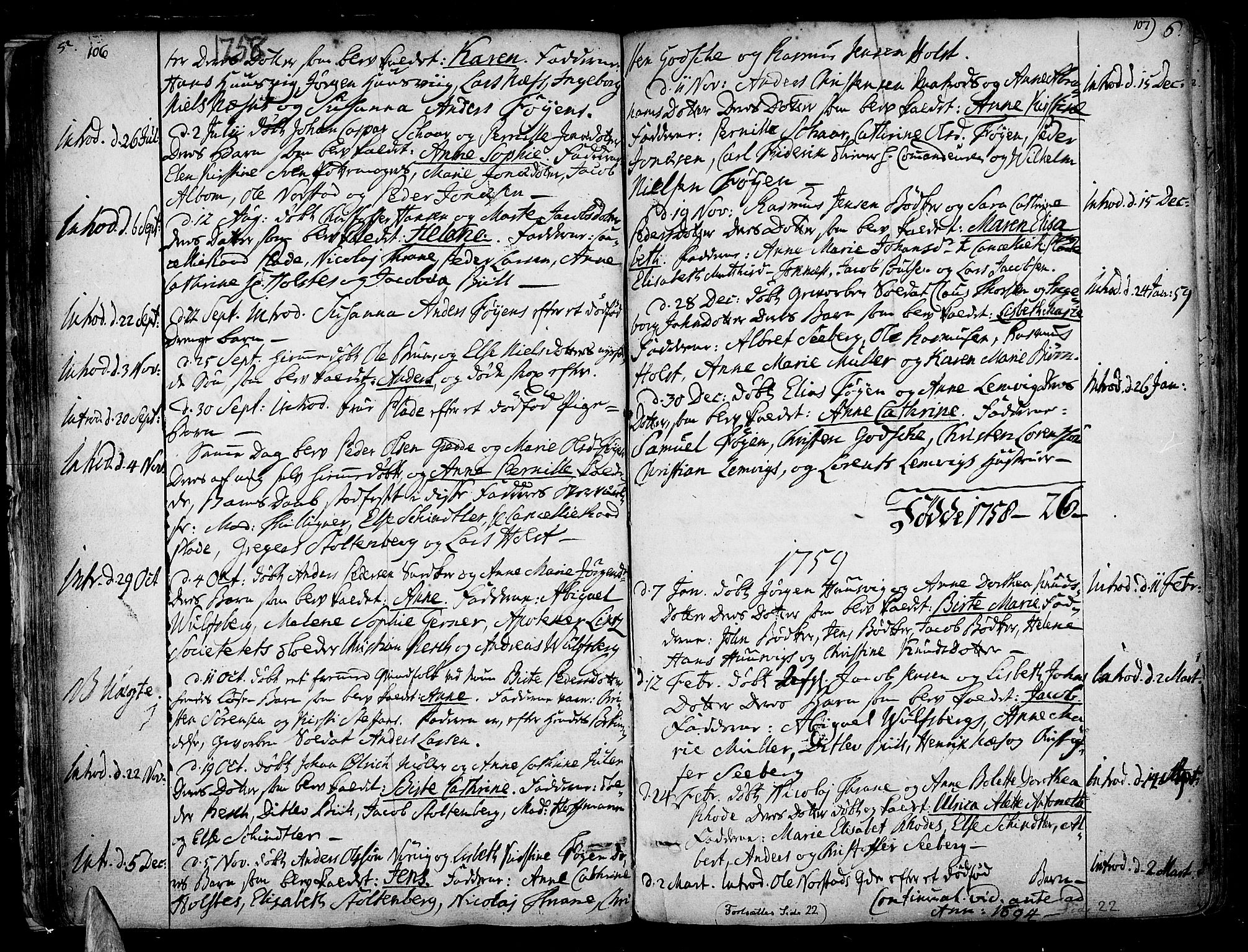 Tønsberg kirkebøker, AV/SAKO-A-330/F/Fa/L0001: Parish register (official) no. I 1, 1688-1760, p. 106-107