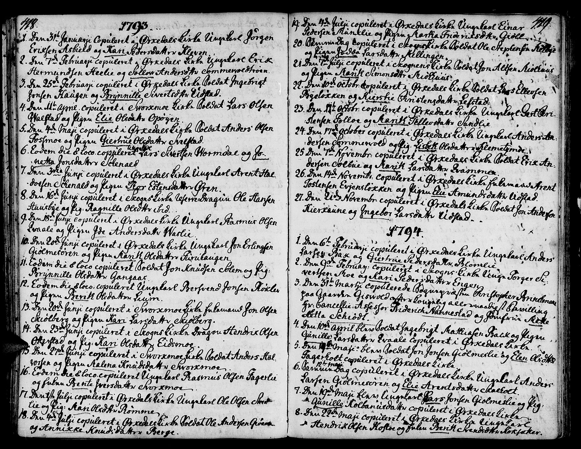 Ministerialprotokoller, klokkerbøker og fødselsregistre - Sør-Trøndelag, SAT/A-1456/668/L0802: Parish register (official) no. 668A02, 1776-1799, p. 418-419