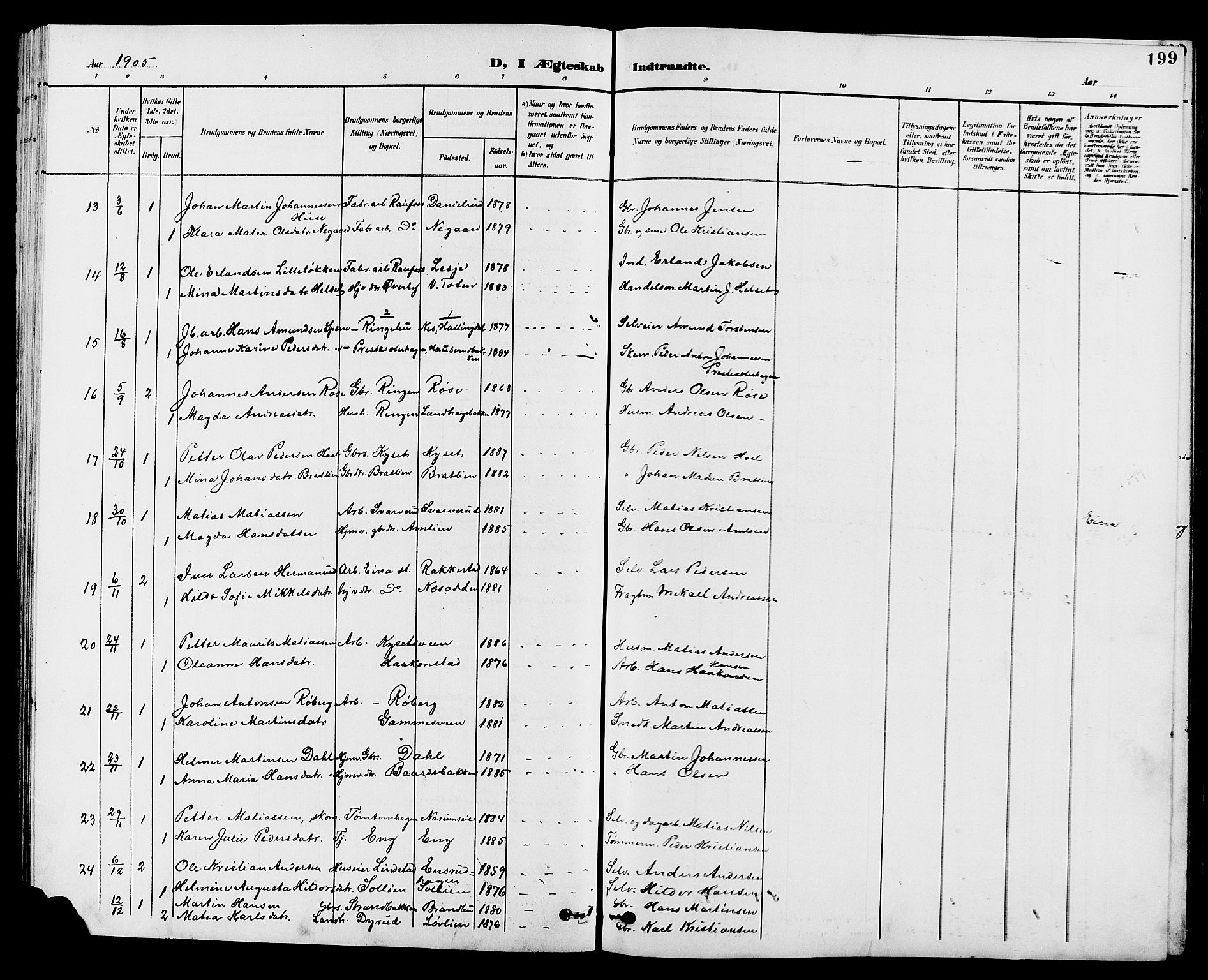 Vestre Toten prestekontor, SAH/PREST-108/H/Ha/Hab/L0010: Parish register (copy) no. 10, 1900-1912, p. 199