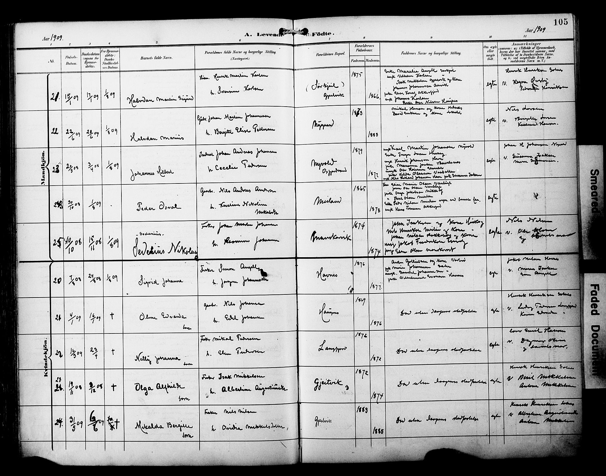 Skjervøy sokneprestkontor, AV/SATØ-S-1300/H/Ha/Haa/L0015kirke: Parish register (official) no. 15, 1899-1909, p. 105