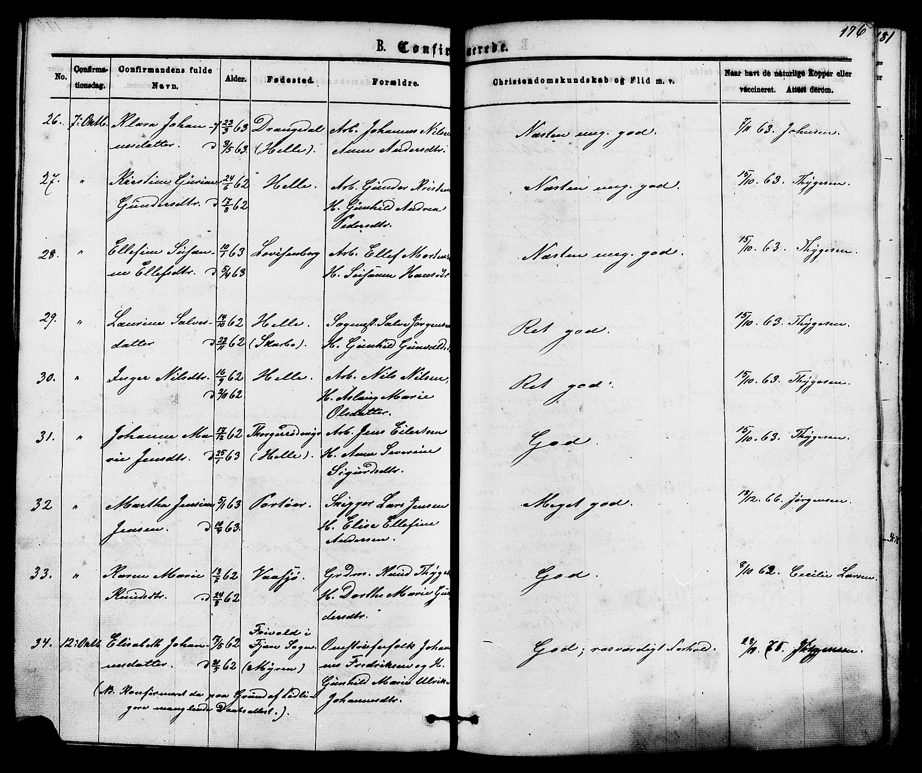 Skåtøy kirkebøker, SAKO/A-304/F/Fa/L0001: Parish register (official) no. I 1, 1874-1883, p. 176
