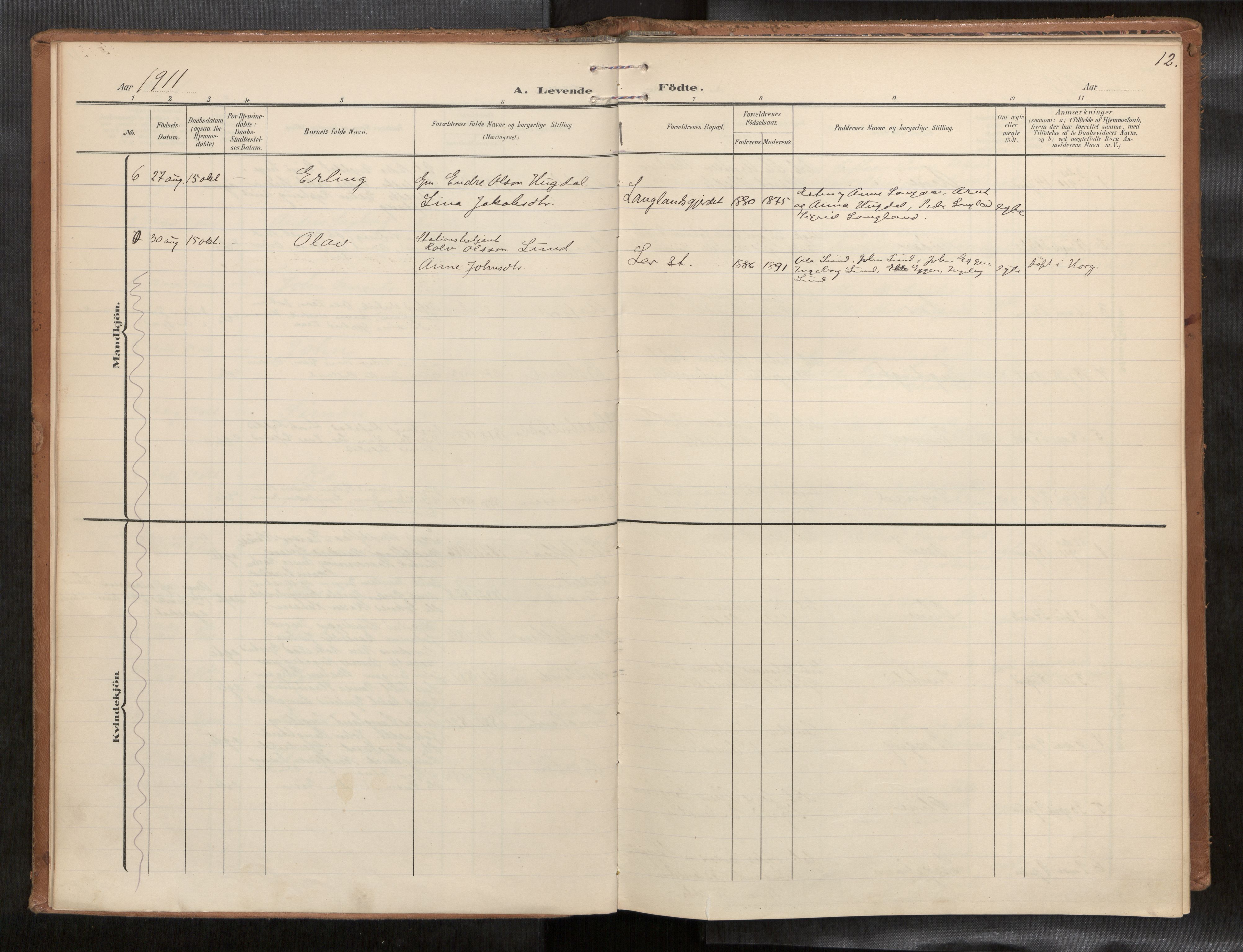 Ministerialprotokoller, klokkerbøker og fødselsregistre - Sør-Trøndelag, SAT/A-1456/693/L1119b: Parish register (official) no. 693A02, 1906-1936, p. 12