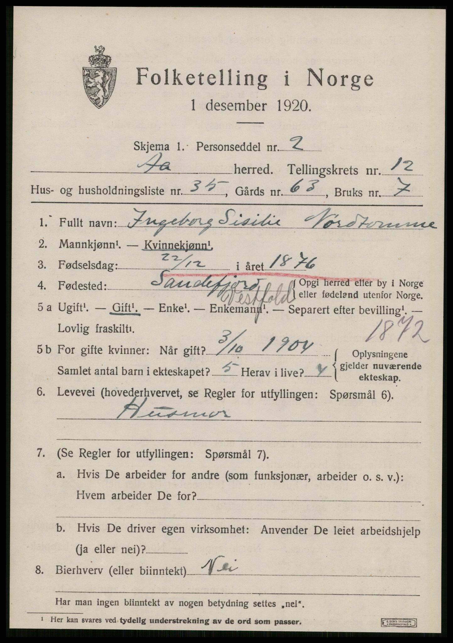 SAT, 1920 census for Å, 1920, p. 5386