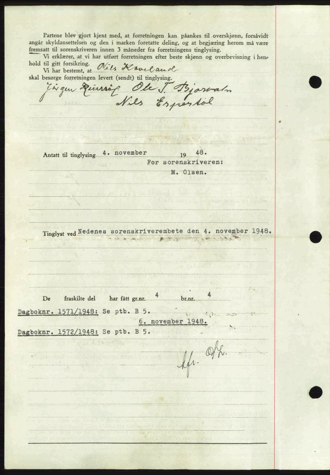 Nedenes sorenskriveri, AV/SAK-1221-0006/G/Gb/Gba/L0059: Mortgage book no. A11, 1948-1948, Diary no: : 1570/1948