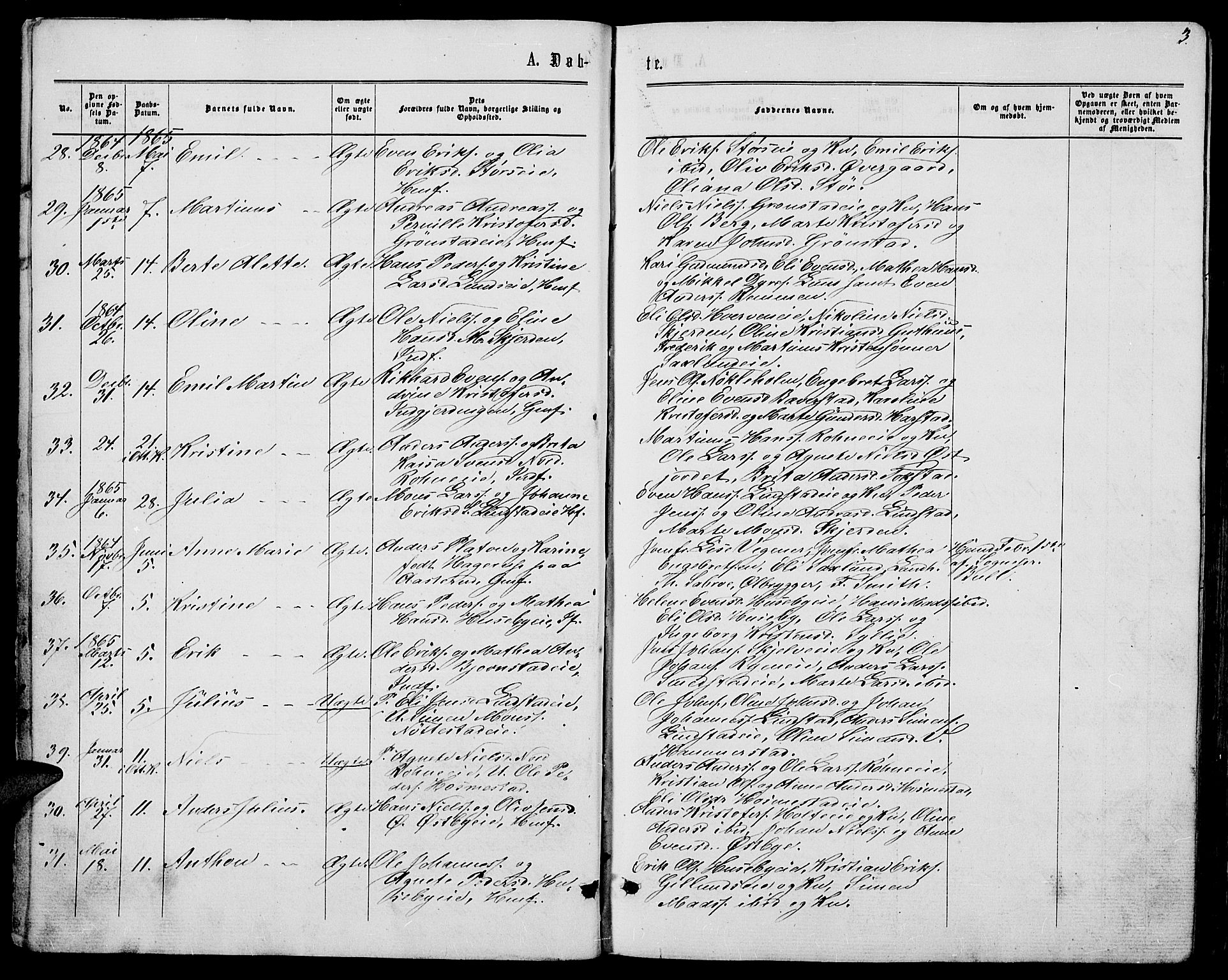 Stange prestekontor, AV/SAH-PREST-002/L/L0006: Parish register (copy) no. 6, 1864-1882, p. 3