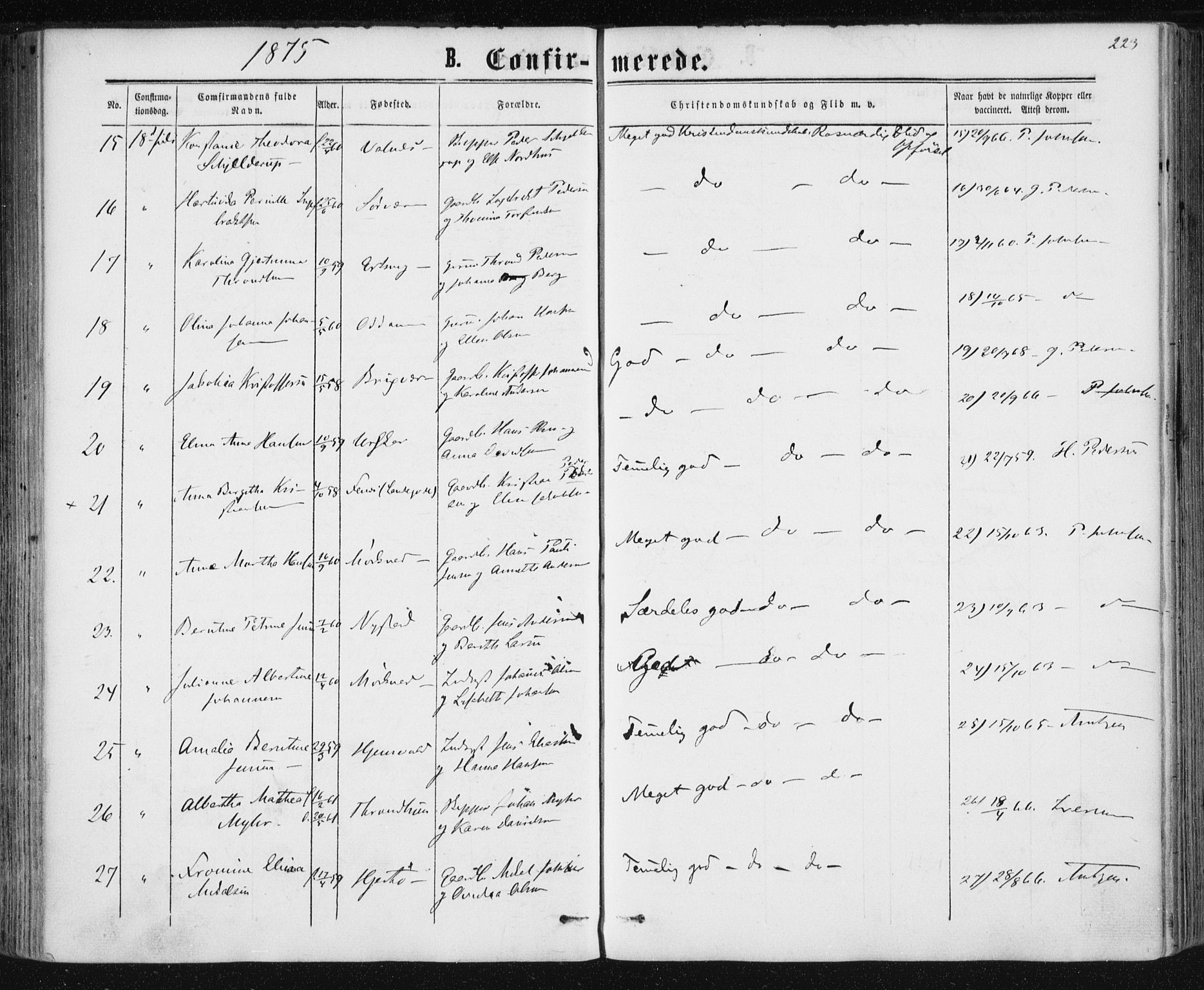 Ministerialprotokoller, klokkerbøker og fødselsregistre - Nordland, AV/SAT-A-1459/801/L0008: Parish register (official) no. 801A08, 1864-1875, p. 223