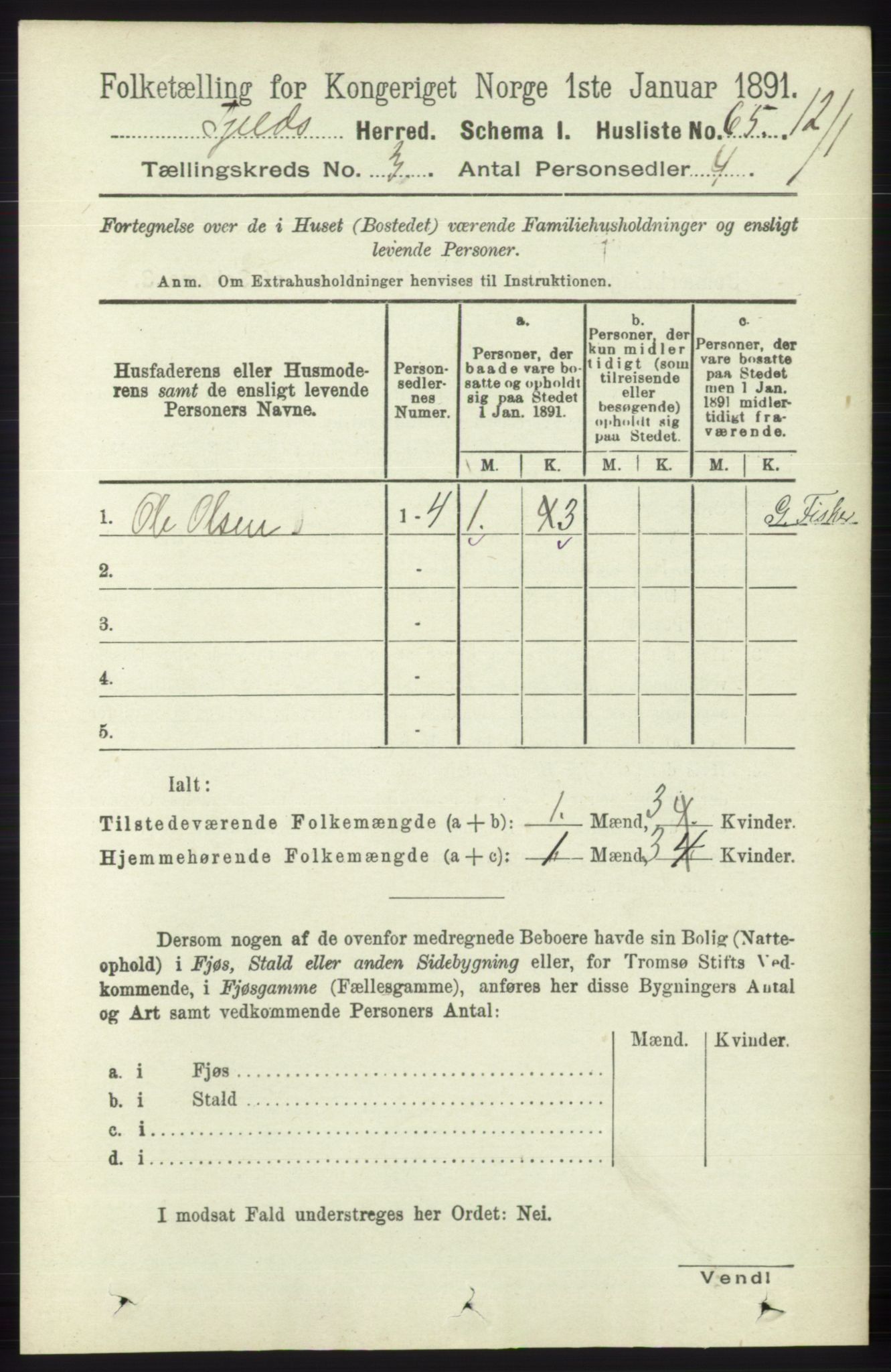 RA, 1891 census for 1246 Fjell, 1891, p. 1278