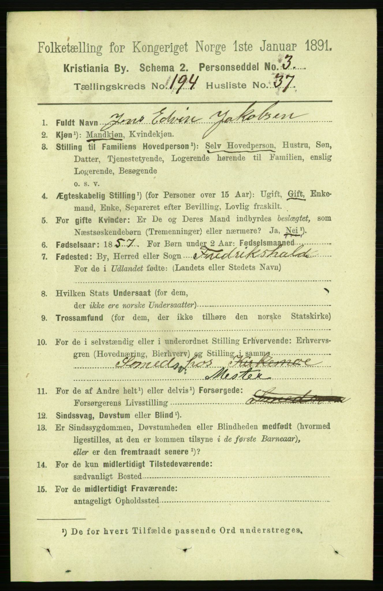 RA, 1891 census for 0301 Kristiania, 1891, p. 117425