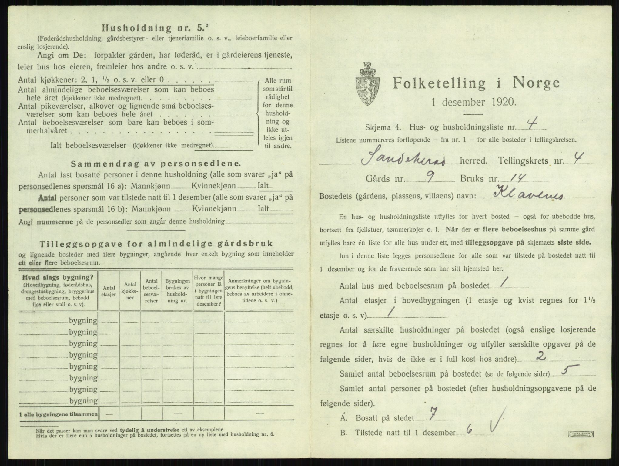 SAKO, 1920 census for Sandeherred, 1920, p. 640