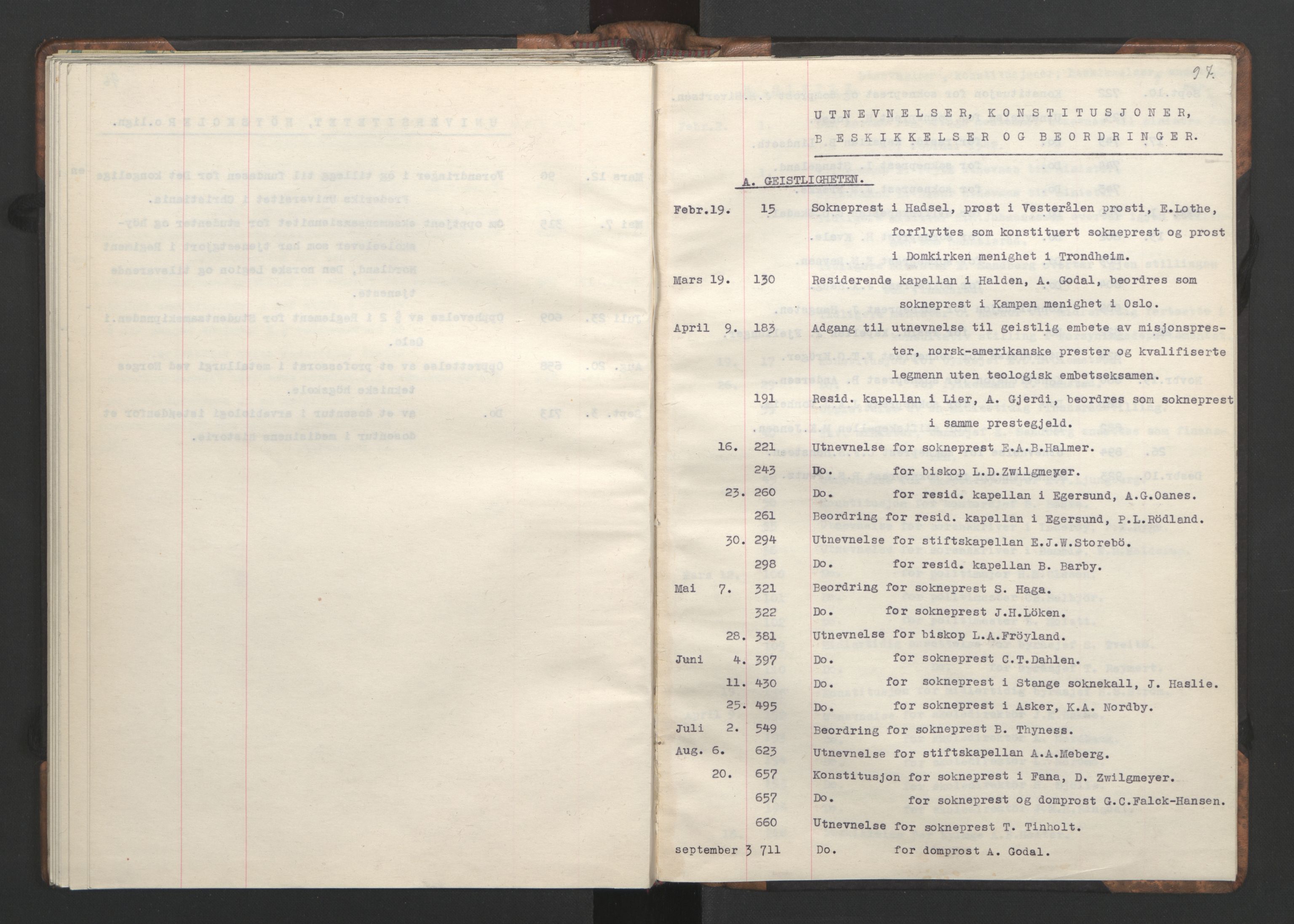 NS-administrasjonen 1940-1945 (Statsrådsekretariatet, de kommisariske statsråder mm), RA/S-4279/D/Da/L0002: Register (RA j.nr. 985/1943, tilgangsnr. 17/1943), 1942, p. 100