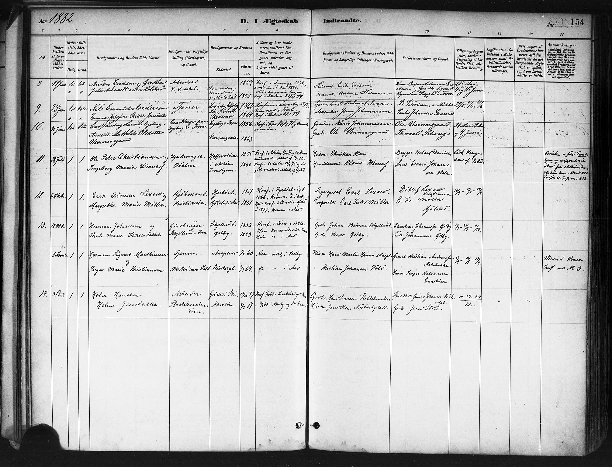 Ås prestekontor Kirkebøker, SAO/A-10894/F/Fa/L0009: Parish register (official) no. I 9, 1881-1900, p. 154