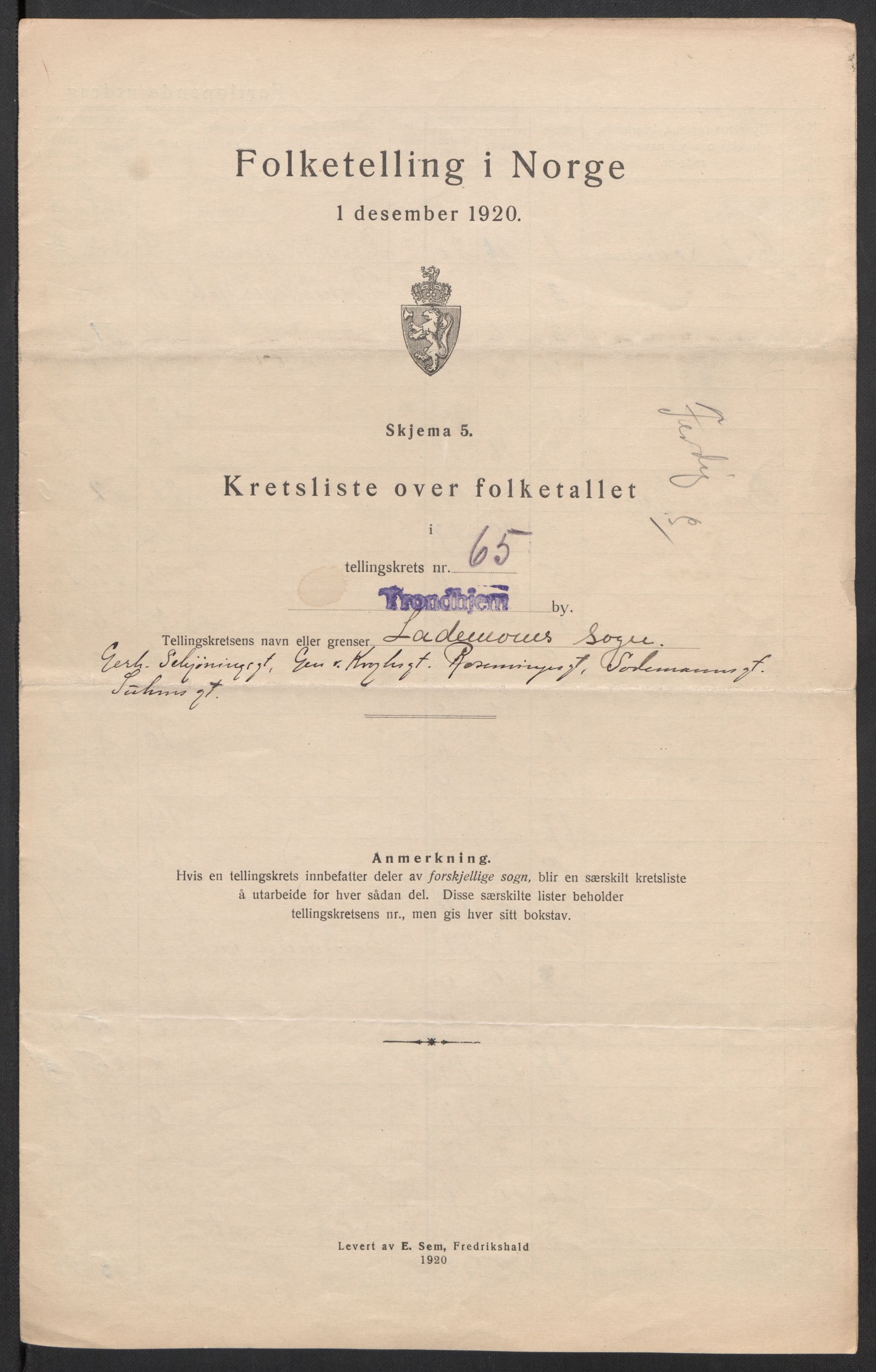 SAT, 1920 census for Trondheim, 1920, p. 209