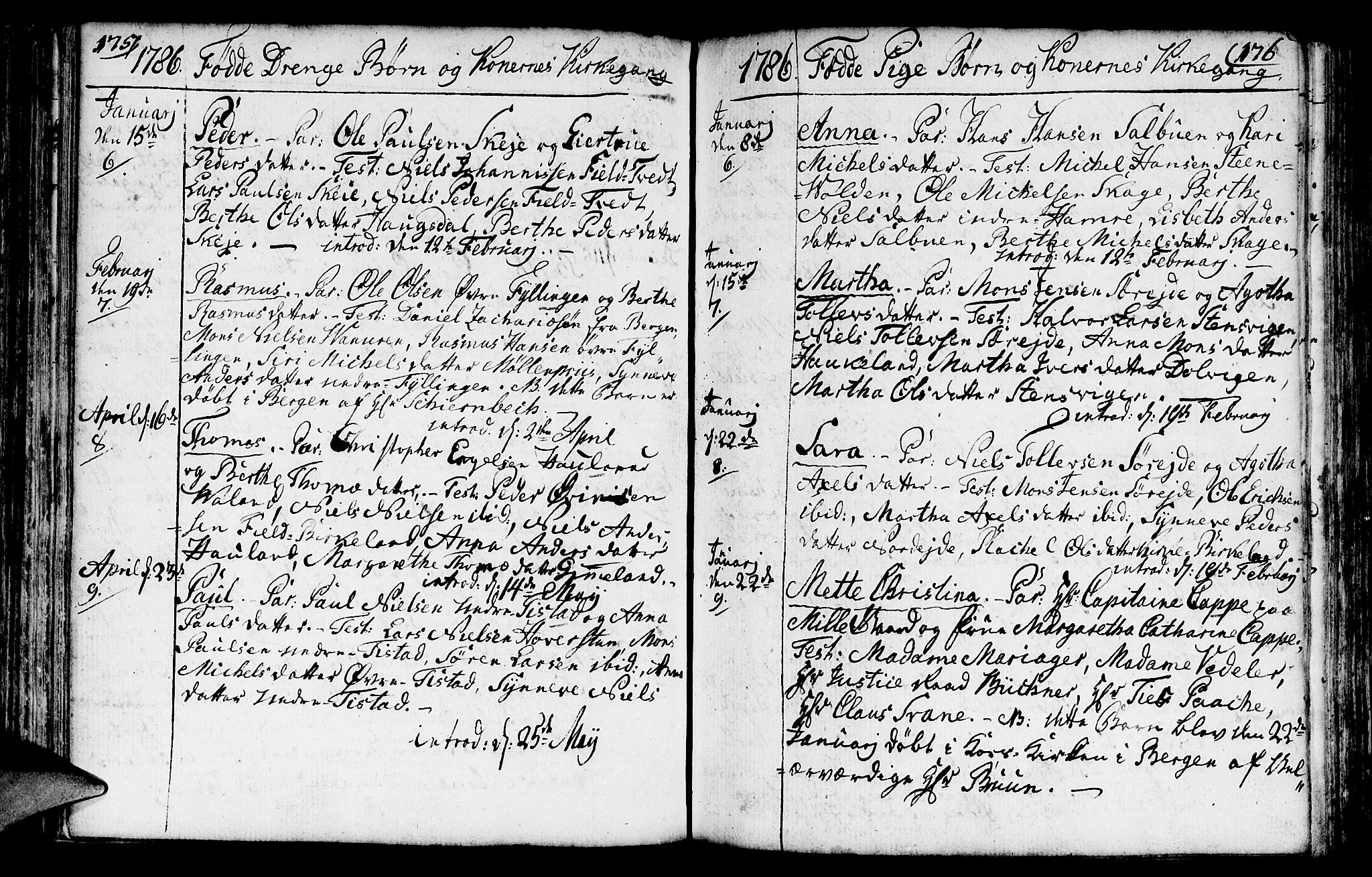 Fana Sokneprestembete, AV/SAB-A-75101/H/Haa/Haaa/L0005: Parish register (official) no. A 5, 1773-1799, p. 175-176