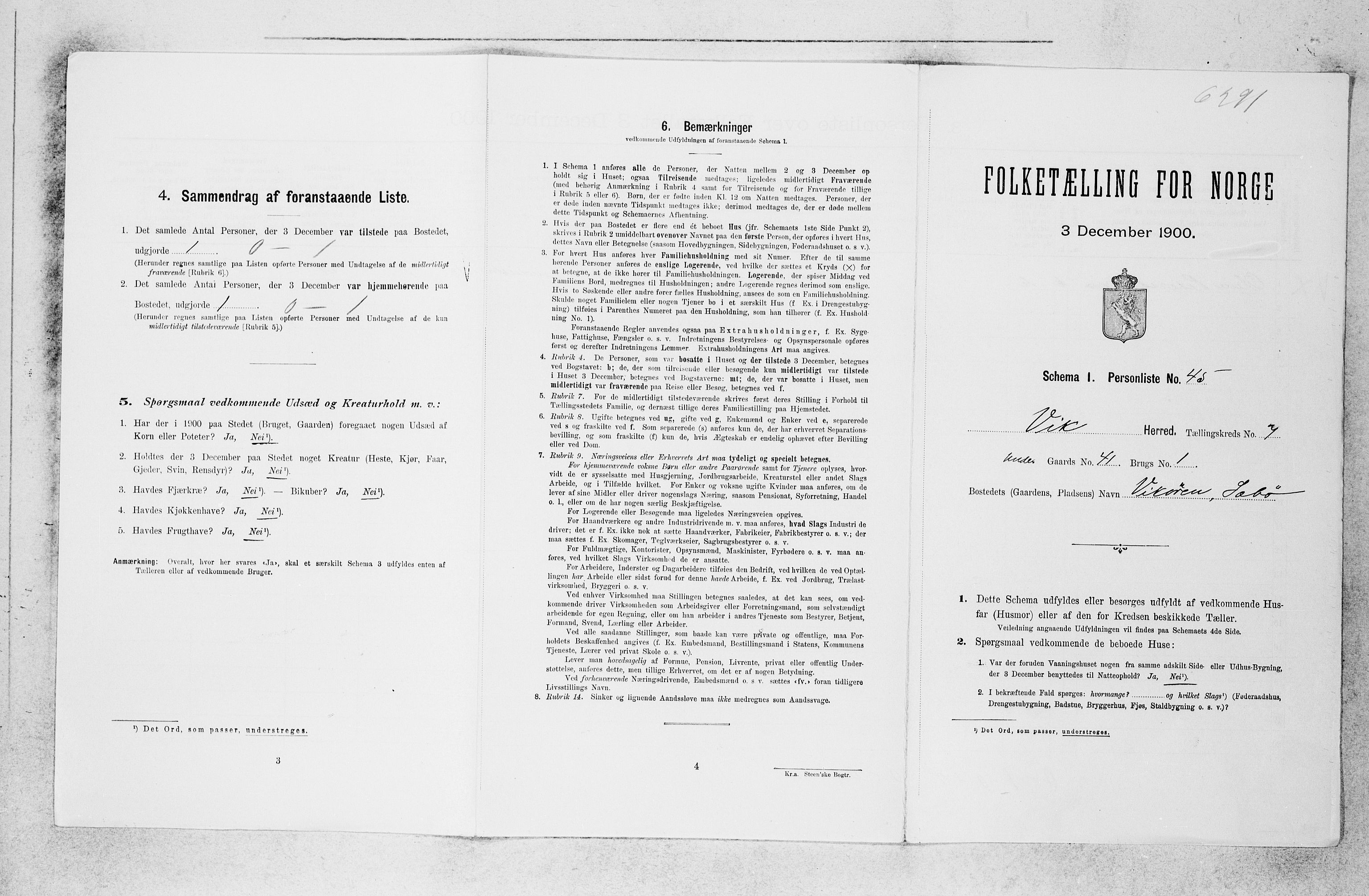 SAB, 1900 census for Vik, 1900, p. 741