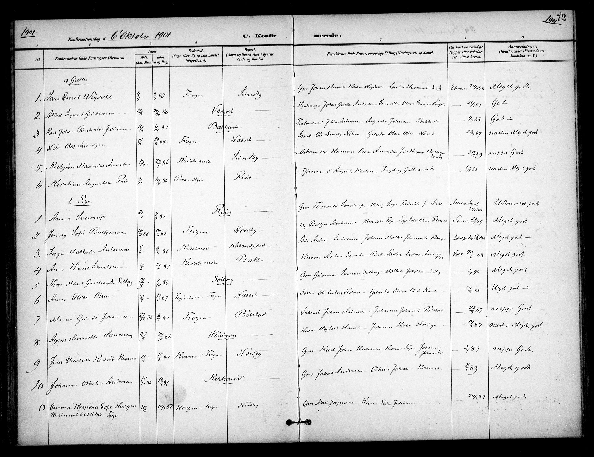 Ås prestekontor Kirkebøker, SAO/A-10894/F/Fb/L0002: Parish register (official) no. II 2, 1895-1916, p. 72