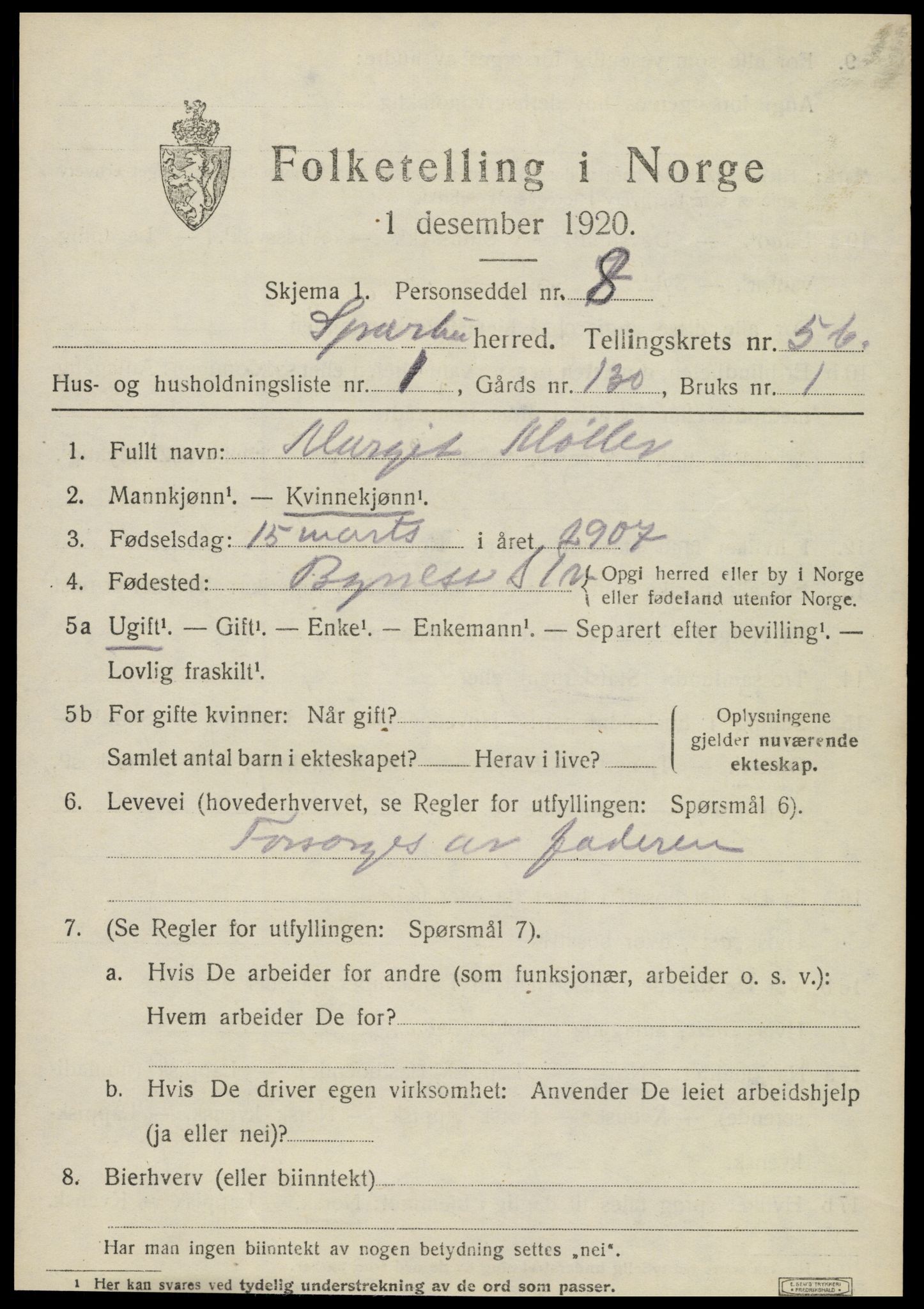 SAT, 1920 census for Sparbu, 1920, p. 6831