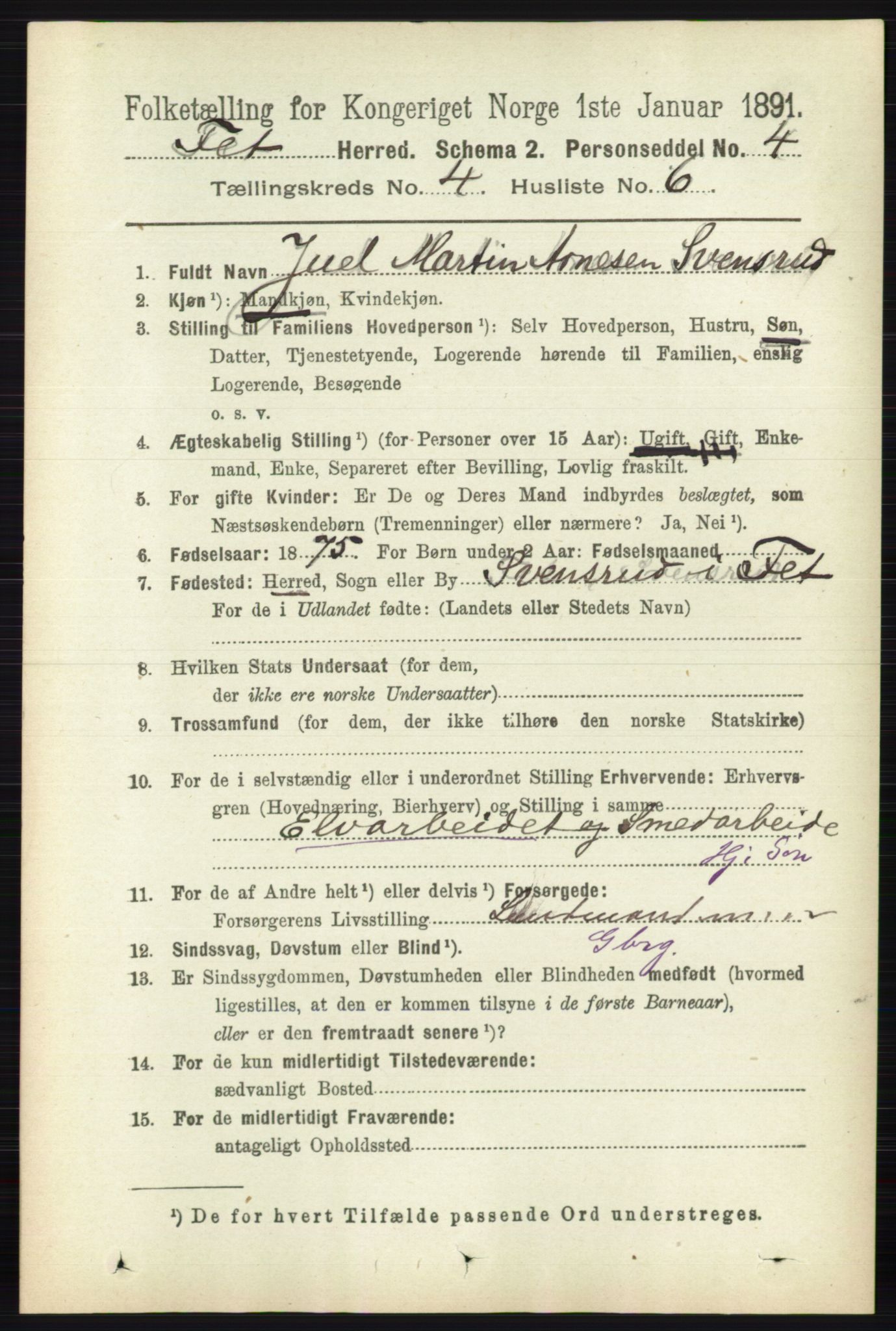 RA, 1891 census for 0227 Fet, 1891, p. 1317