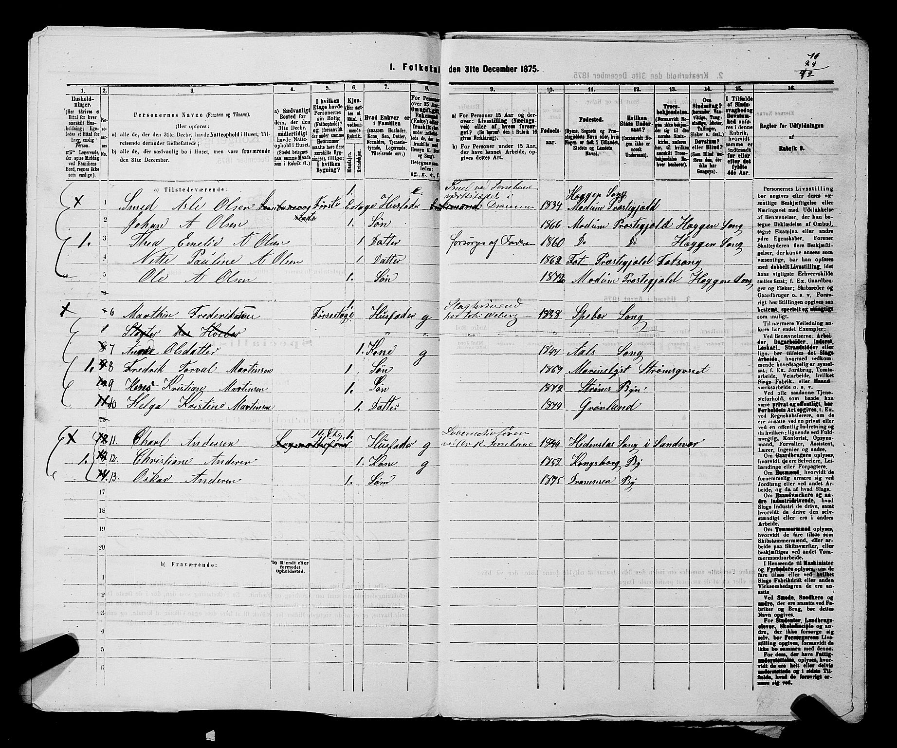 SAKO, 1875 census for 0602 Drammen, 1875, p. 2174