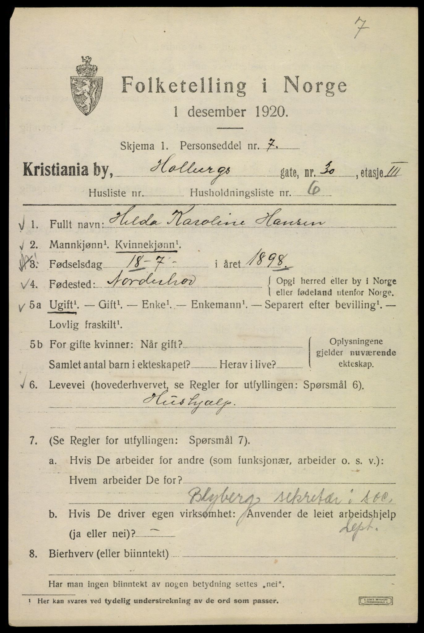 SAO, 1920 census for Kristiania, 1920, p. 295525