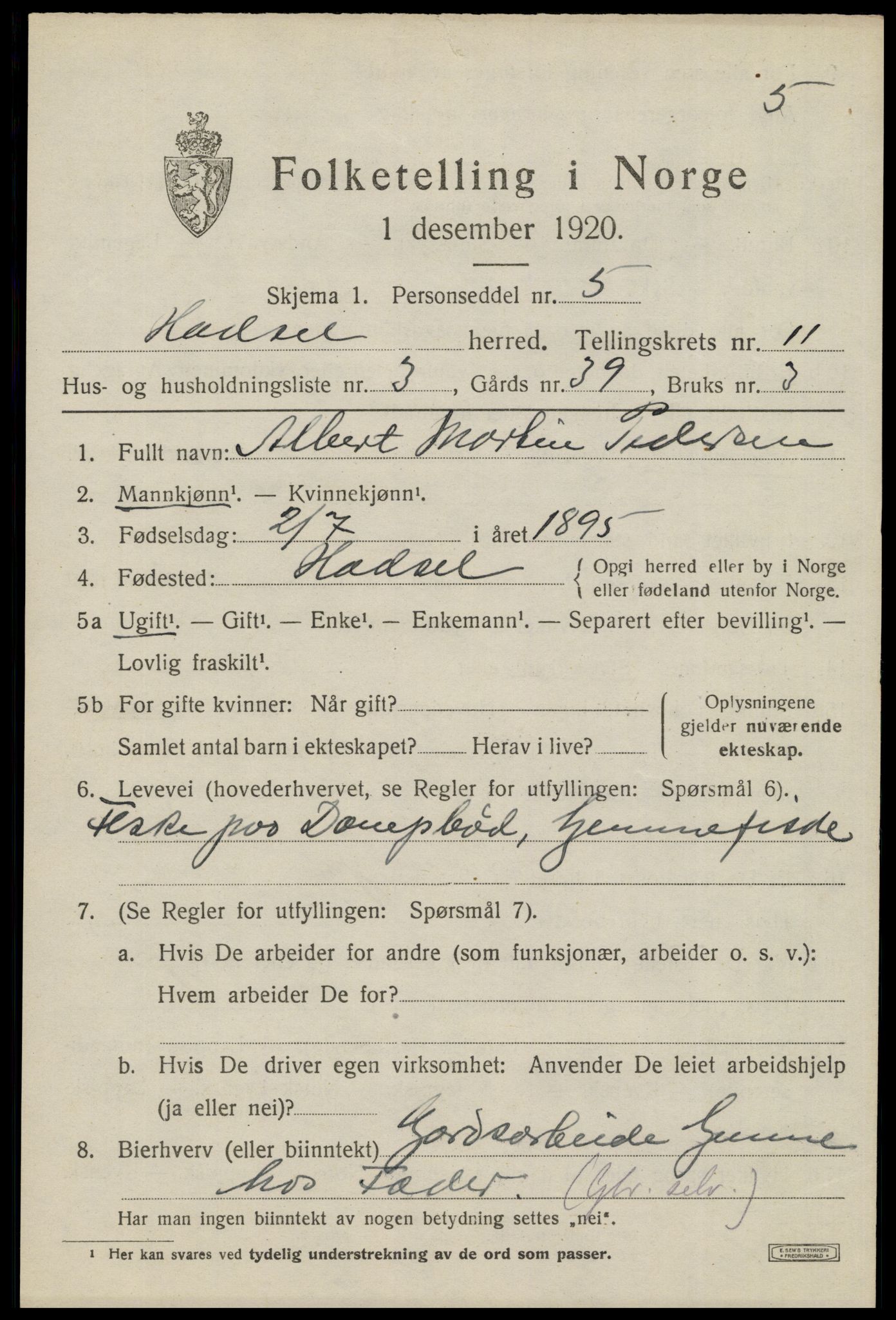 SAT, 1920 census for Hadsel, 1920, p. 8716