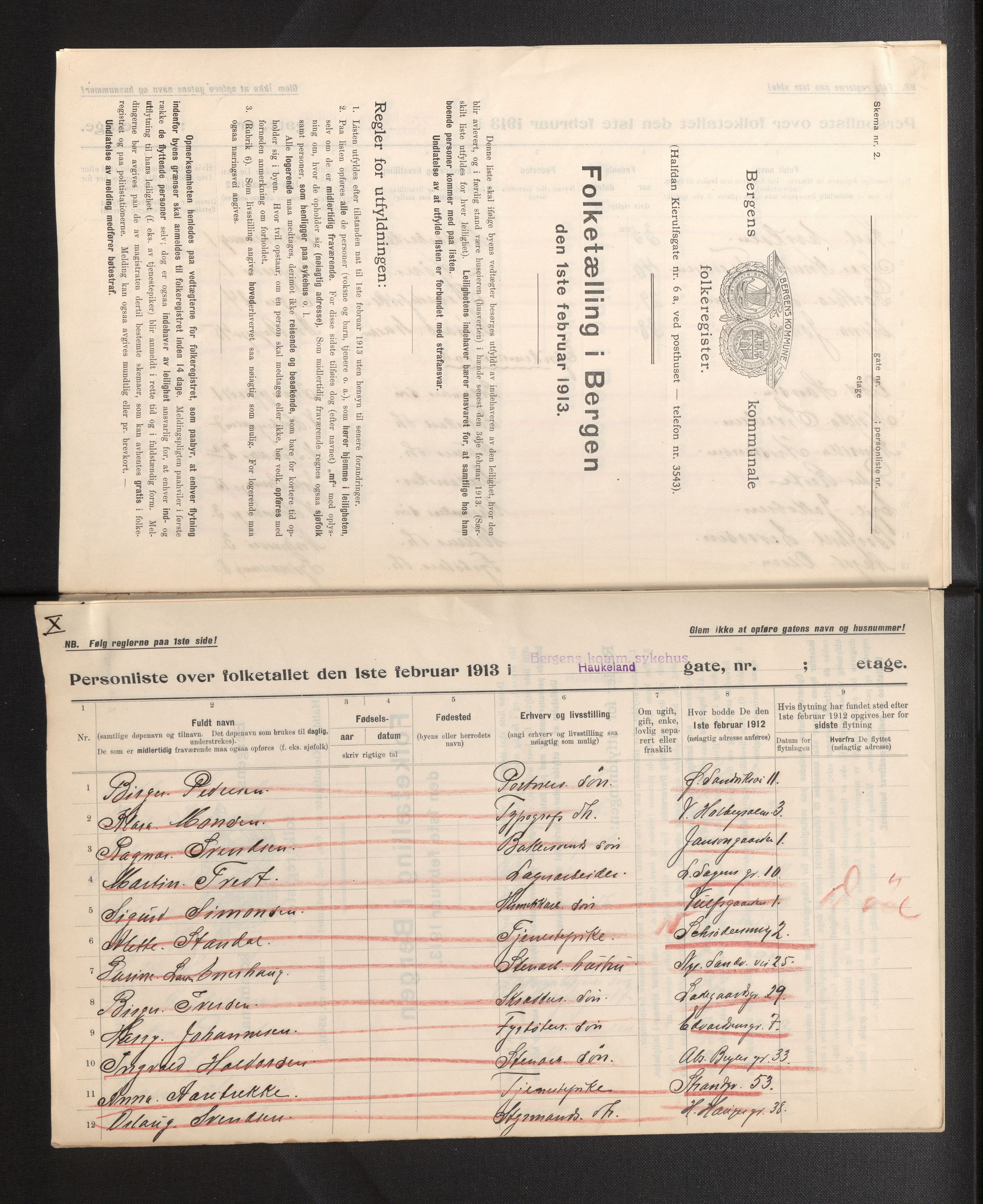 SAB, Municipal Census 1913 for Bergen, 1913, p. 13