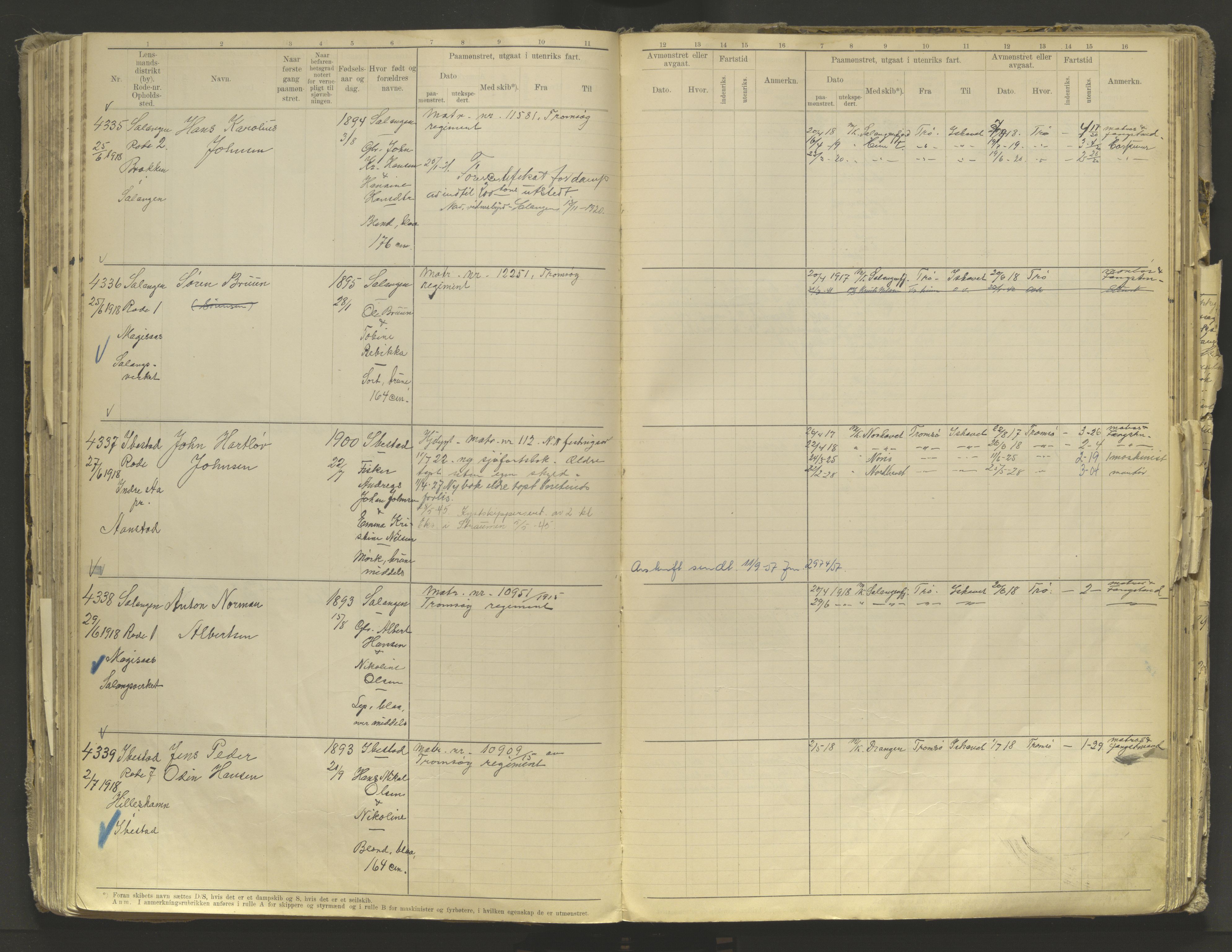 Tromsø sjømannskontor/innrullerings-/mønstringsdistrikt, AV/SATØ-S-0243/F/Fb/L0010: Annotasjonsrulle. Defekt: løs innbinding. Nr. 3519-4972, 1916-1920